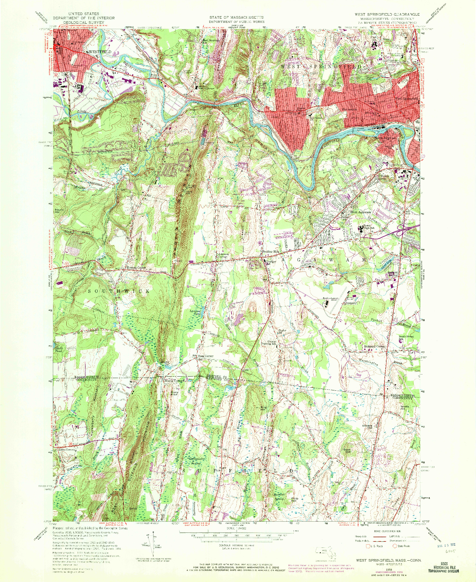 USGS 1:24000-SCALE QUADRANGLE FOR WEST SPRINGFIELD, MA 1958