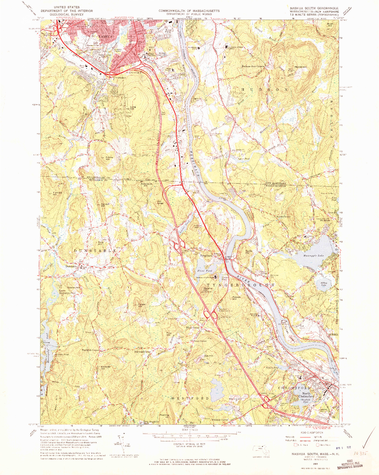 USGS 1:24000-SCALE QUADRANGLE FOR NASHUA SOUTH, MA 1965