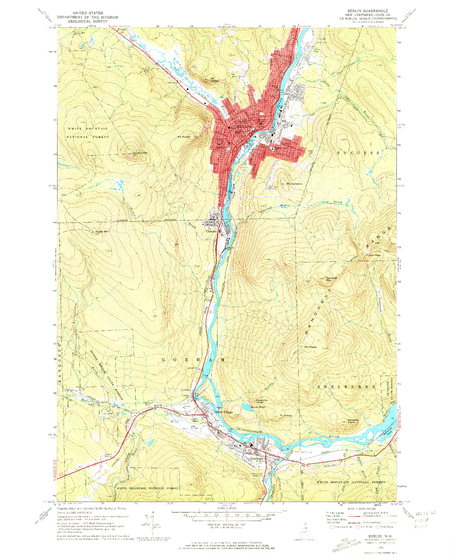 USGS 1:24000-SCALE QUADRANGLE FOR BERLIN, NH 1970