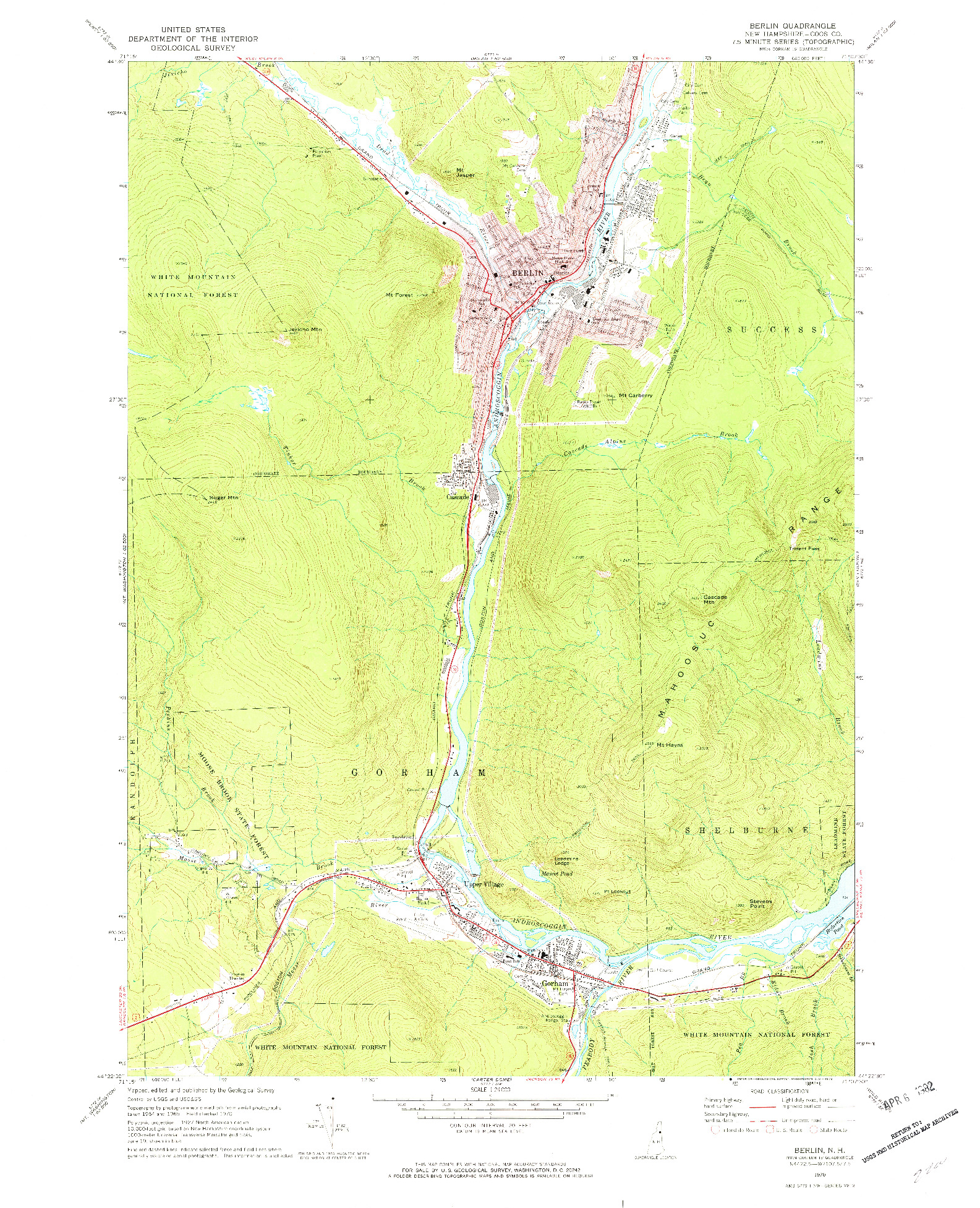 USGS 1:24000-SCALE QUADRANGLE FOR BERLIN, NH 1970