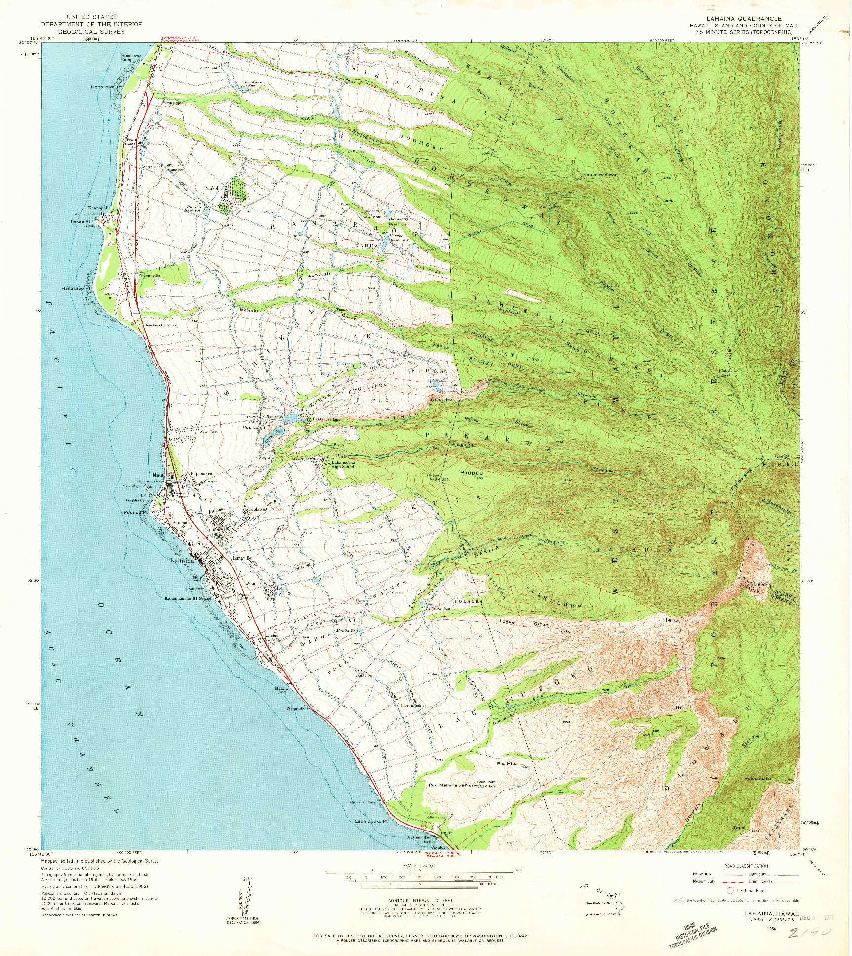 USGS 1:24000-SCALE QUADRANGLE FOR LAHAINA, HI 1956