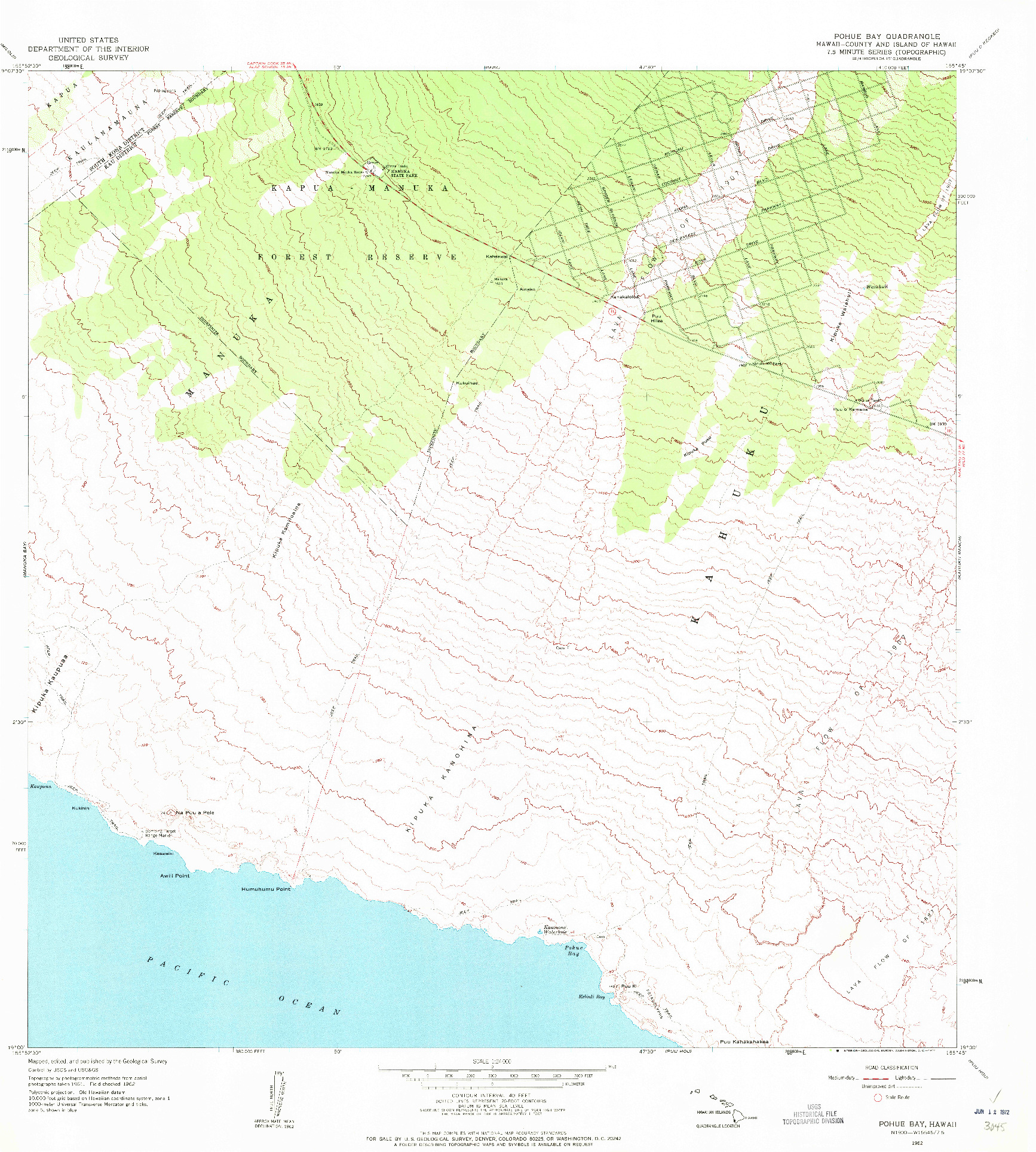 USGS 1:24000-SCALE QUADRANGLE FOR POHUE BAY, HI 1962