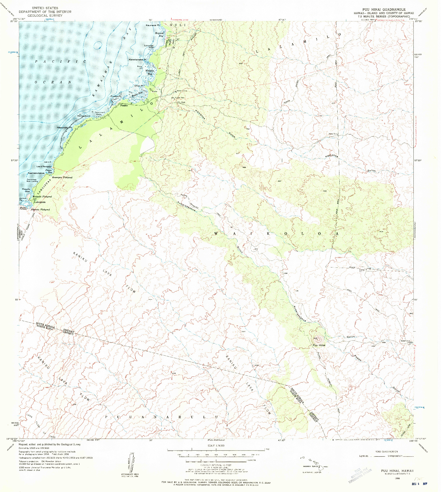 USGS 1:24000-SCALE QUADRANGLE FOR PUU HINAI, HI 1956