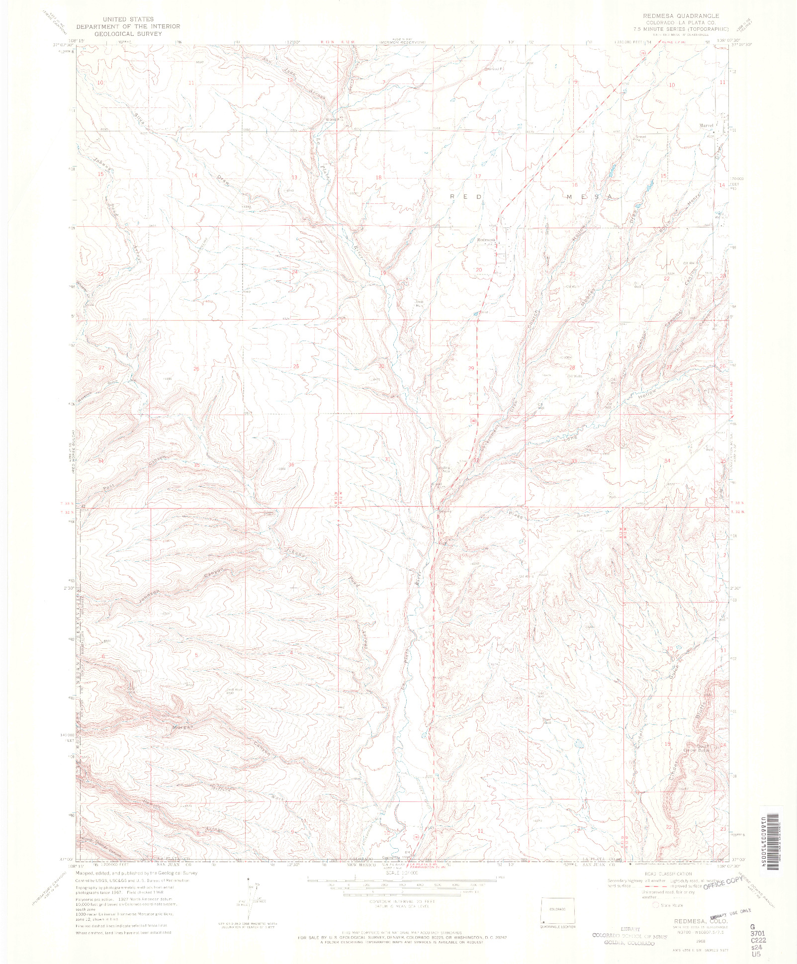 USGS 1:24000-SCALE QUADRANGLE FOR REDMESA, CO 1968