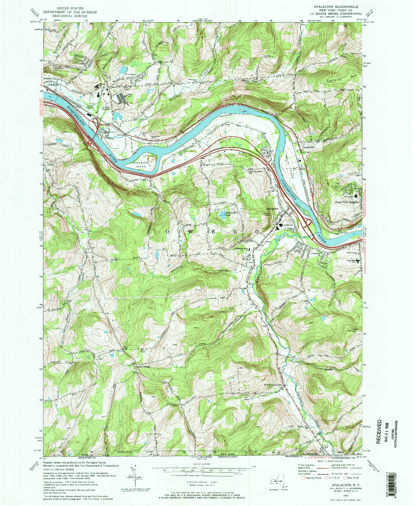 USGS 1:24000-SCALE QUADRANGLE FOR APALACHIN, NY 1969