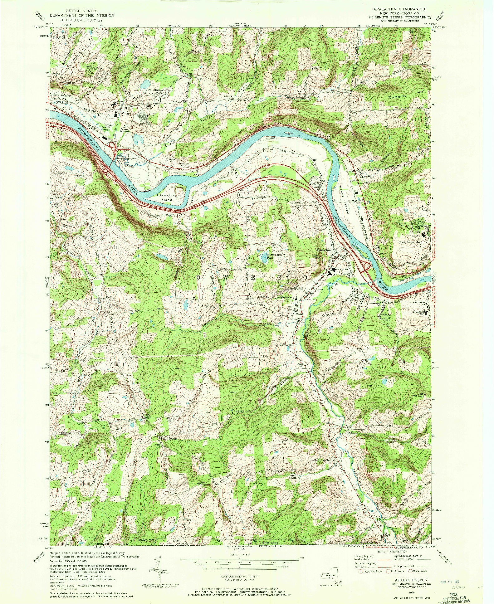 USGS 1:24000-SCALE QUADRANGLE FOR APALACHIN, NY 1969