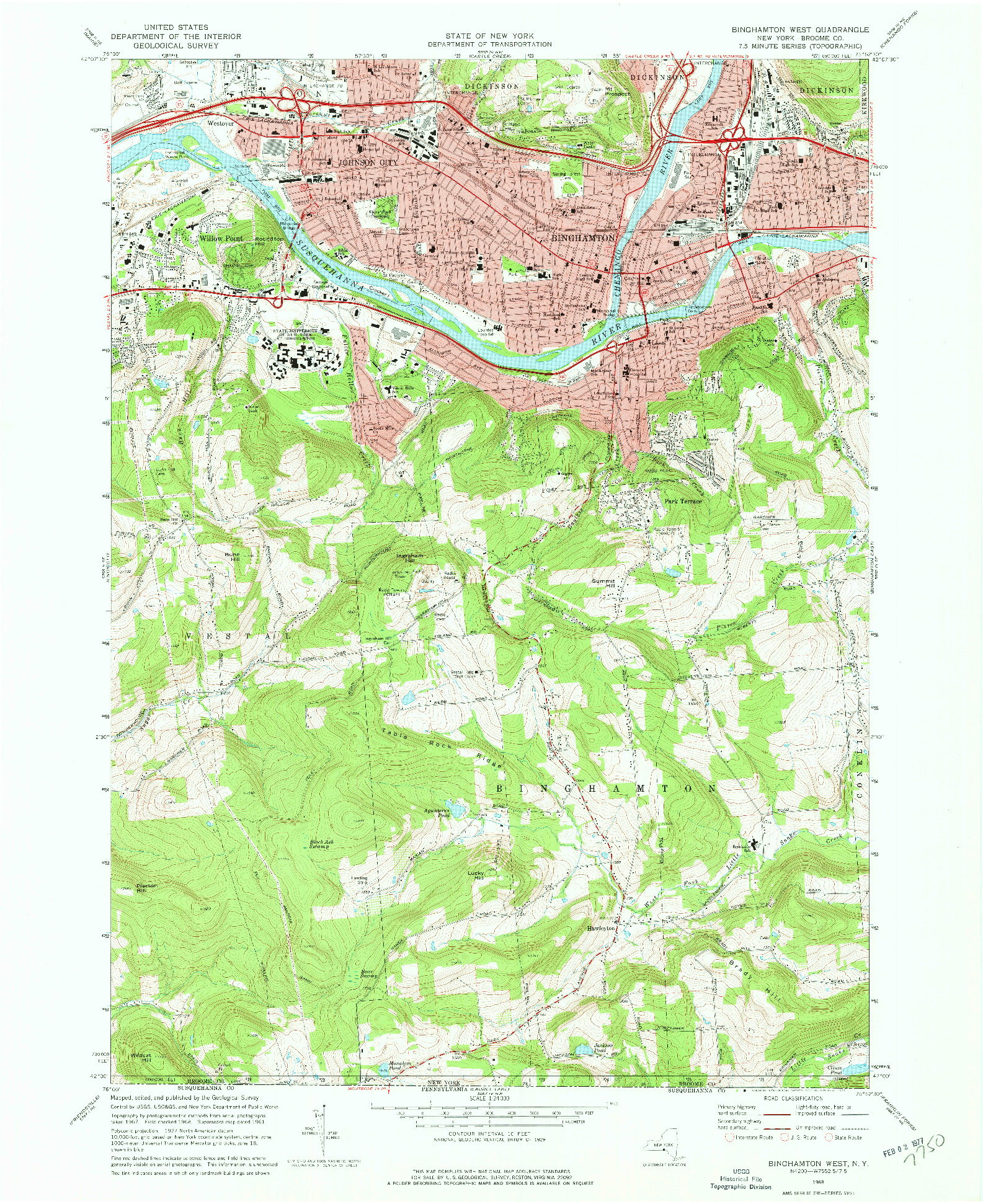 USGS 1:24000-SCALE QUADRANGLE FOR BINGHAMTON WEST, NY 1968