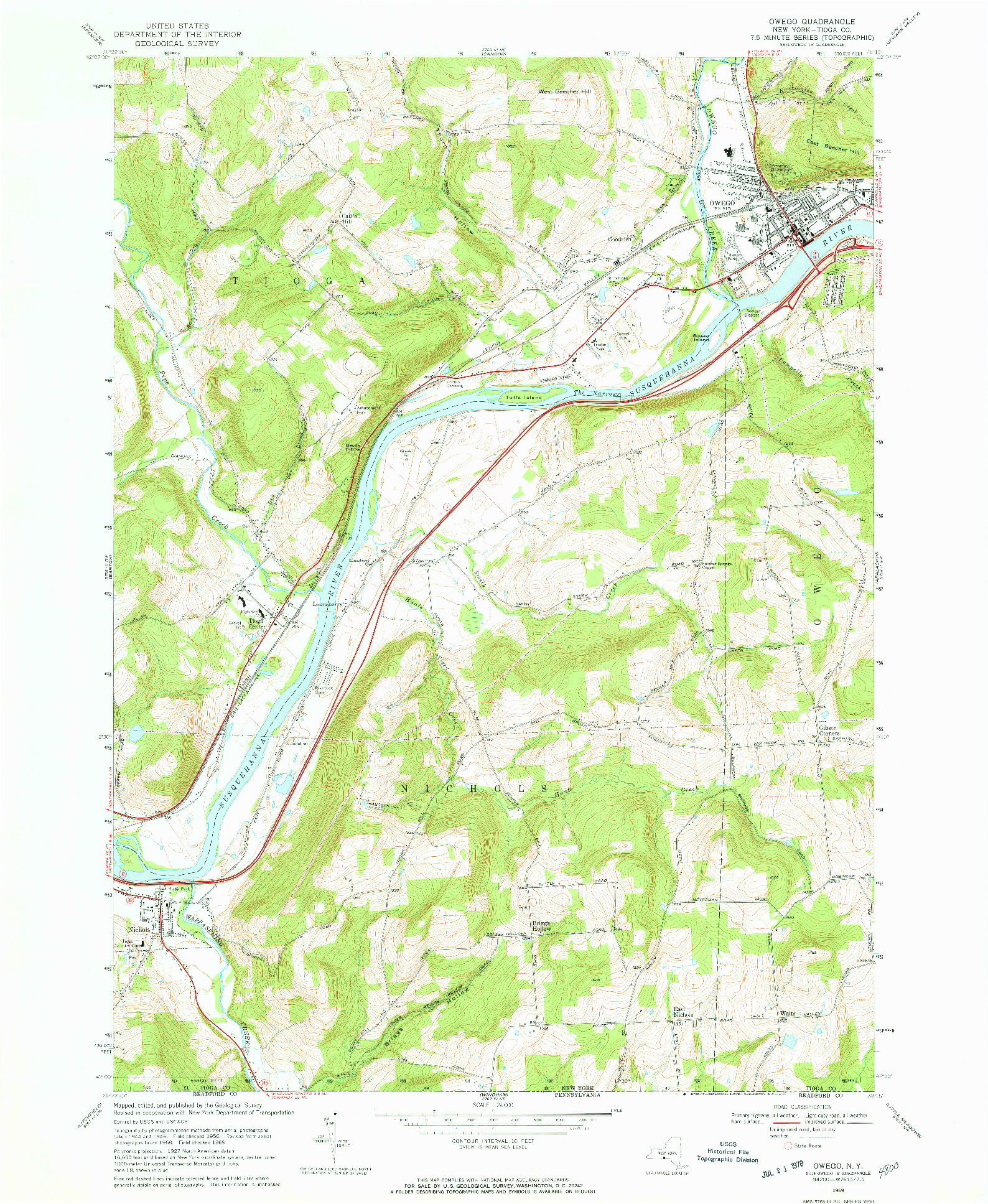 USGS 1:24000-SCALE QUADRANGLE FOR OWEGO, NY 1969