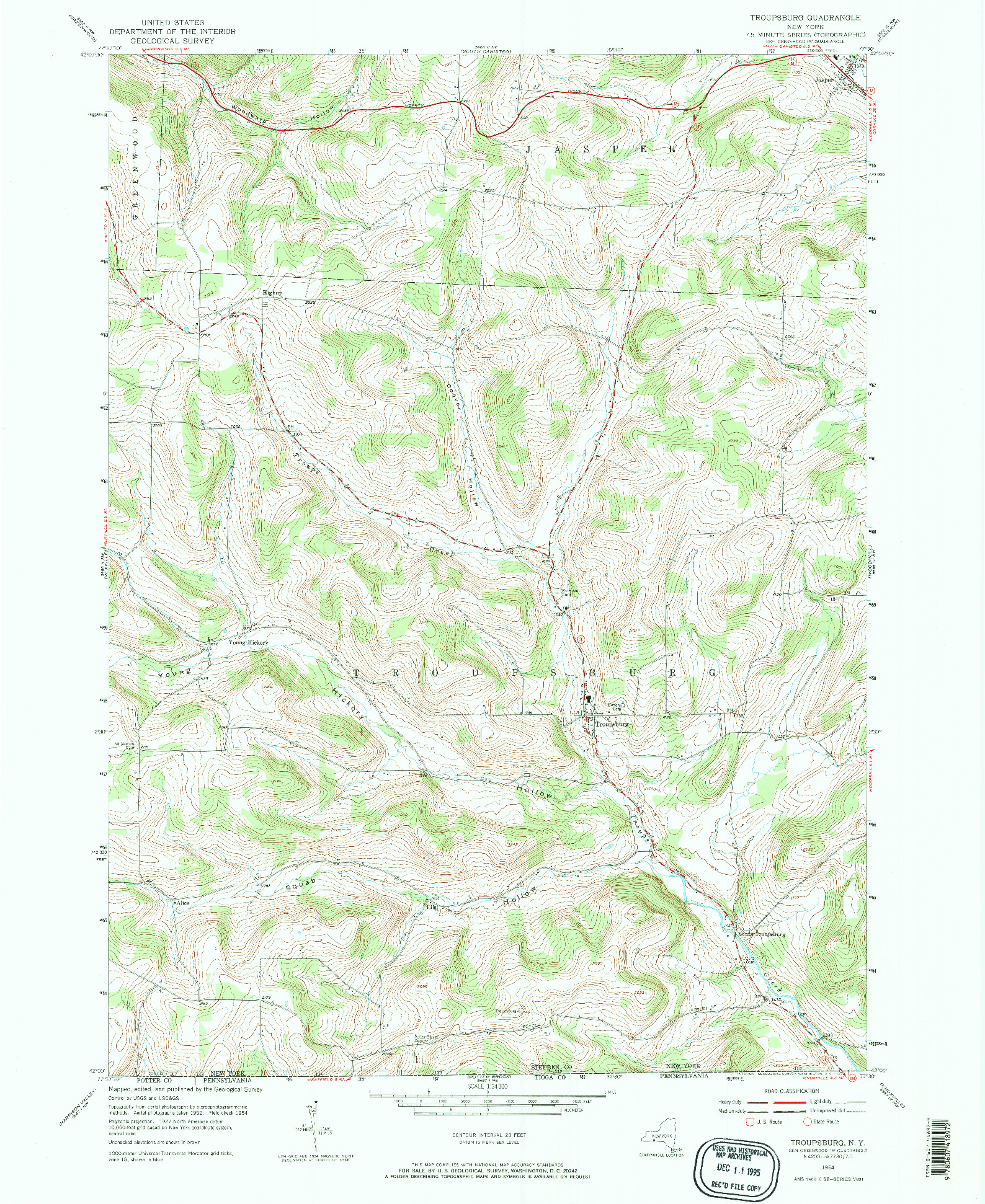 USGS 1:24000-SCALE QUADRANGLE FOR TROUPSBURG, NY 1954