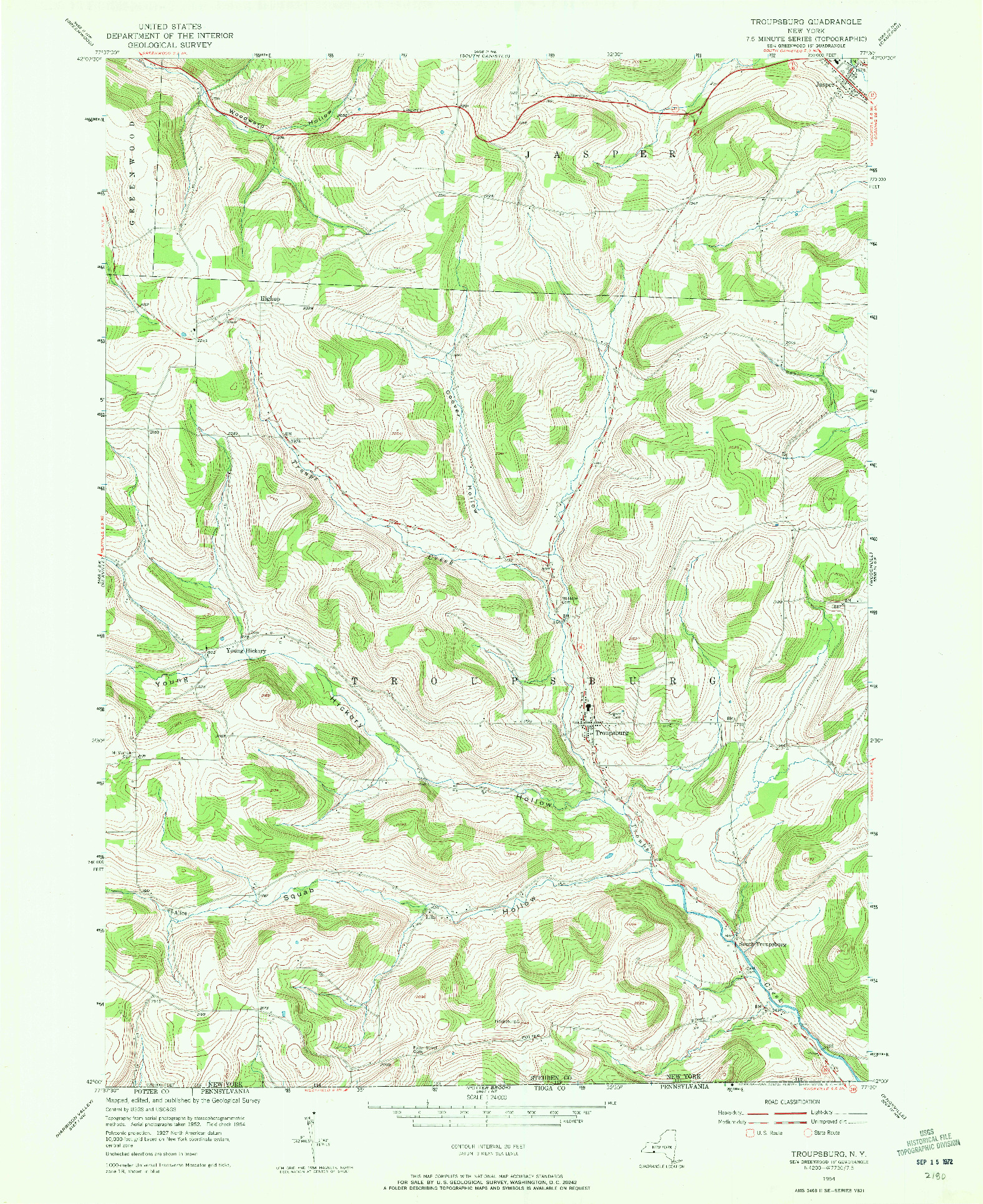 USGS 1:24000-SCALE QUADRANGLE FOR TROUPSBURG, NY 1954