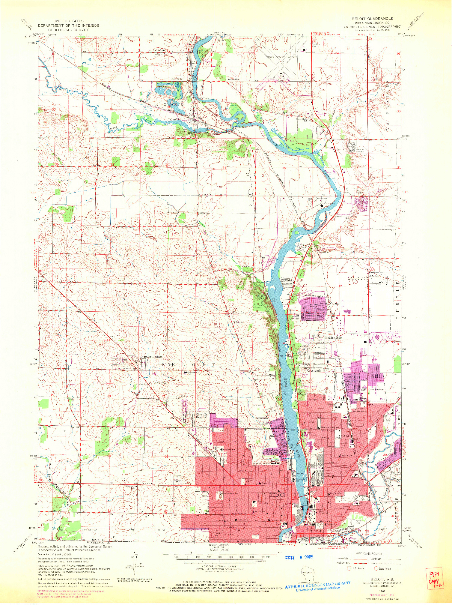 USGS 1:24000-SCALE QUADRANGLE FOR BELOIT, WI 1962