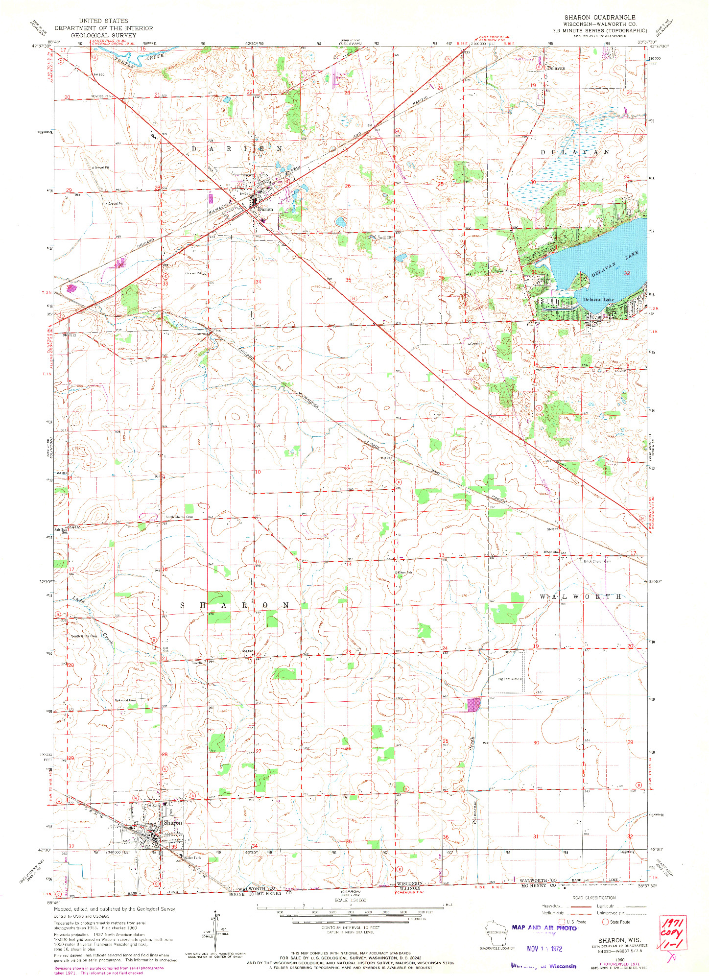 USGS 1:24000-SCALE QUADRANGLE FOR SHARON, WI 1960