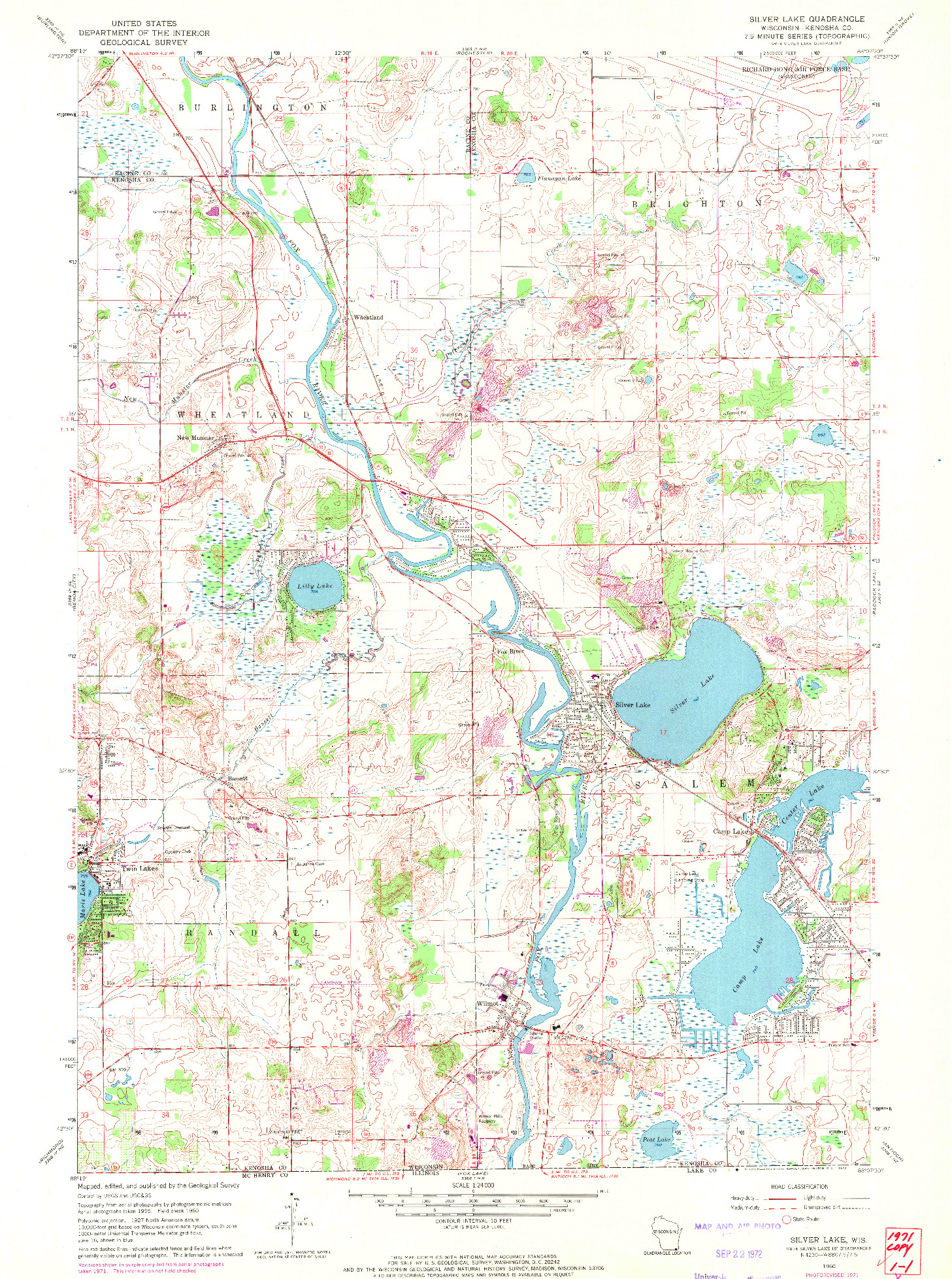 USGS 1:24000-SCALE QUADRANGLE FOR SILVER LAKE, WI 1960