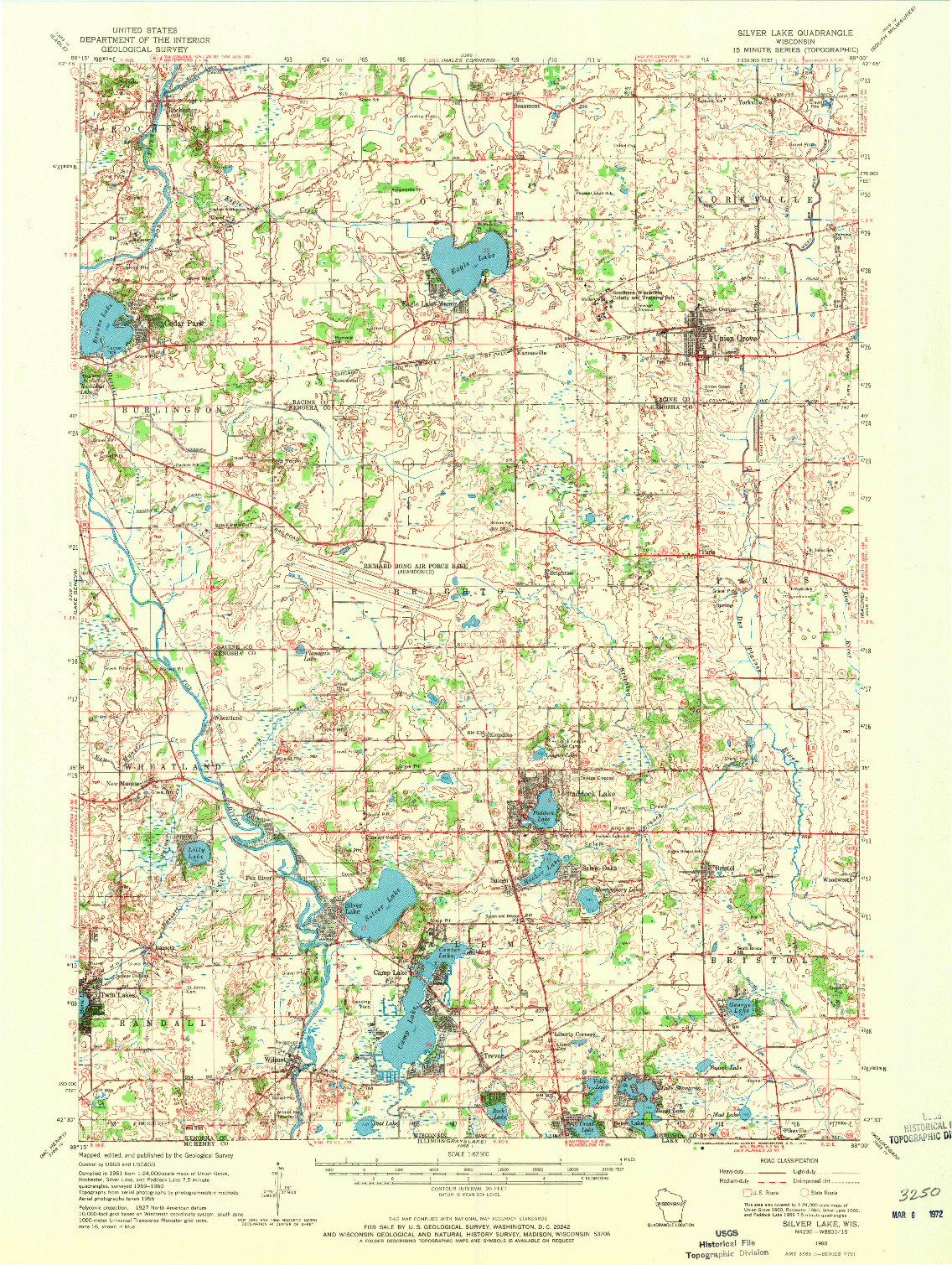 USGS 1:62500-SCALE QUADRANGLE FOR SILVER LAKE, WI 1960
