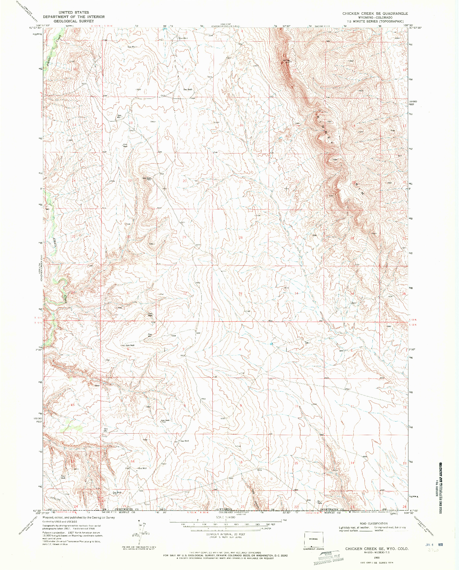 USGS 1:24000-SCALE QUADRANGLE FOR CHICKEN CREEK SE, WY 1968