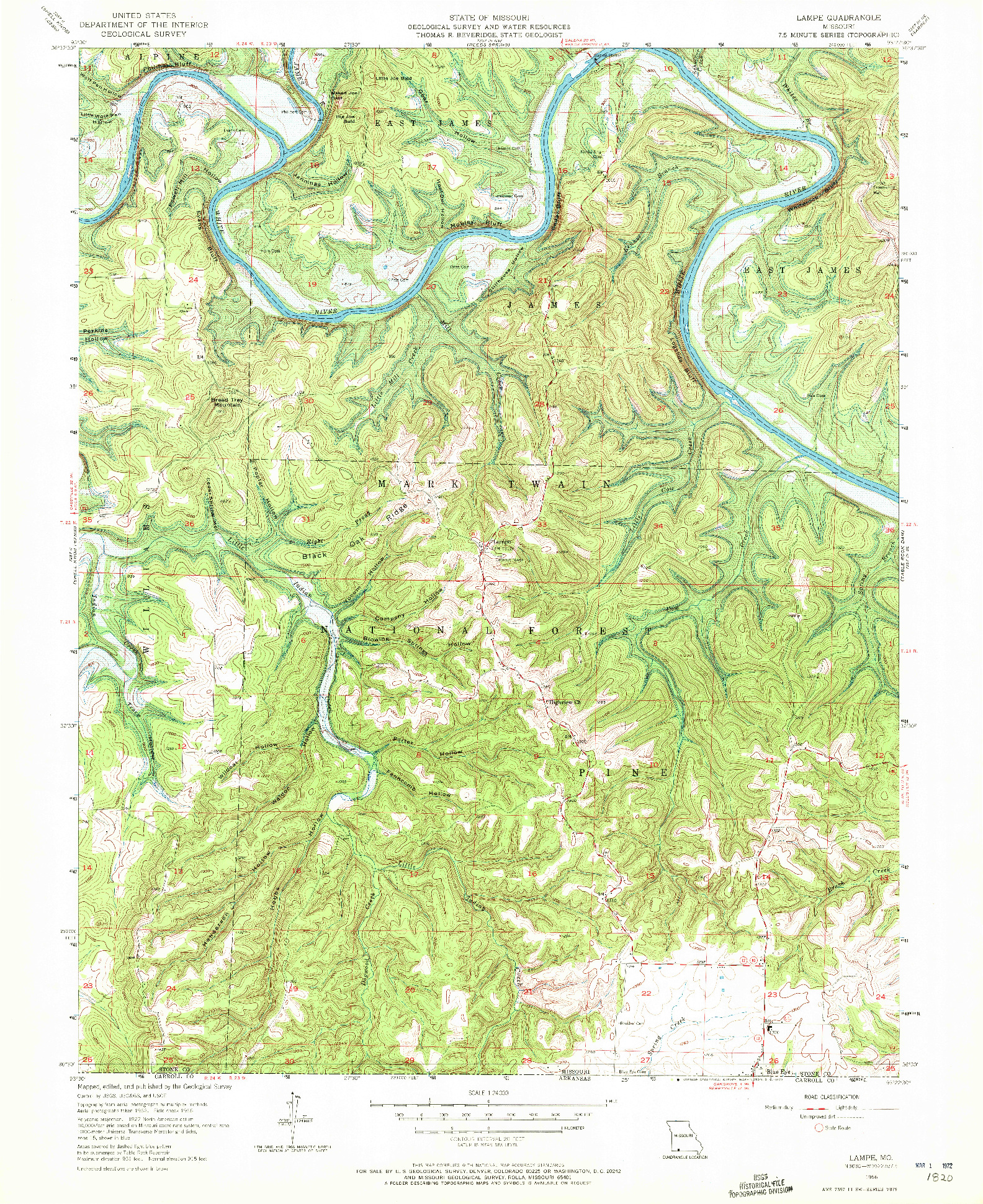 USGS 1:24000-SCALE QUADRANGLE FOR LAMPE, MO 1956