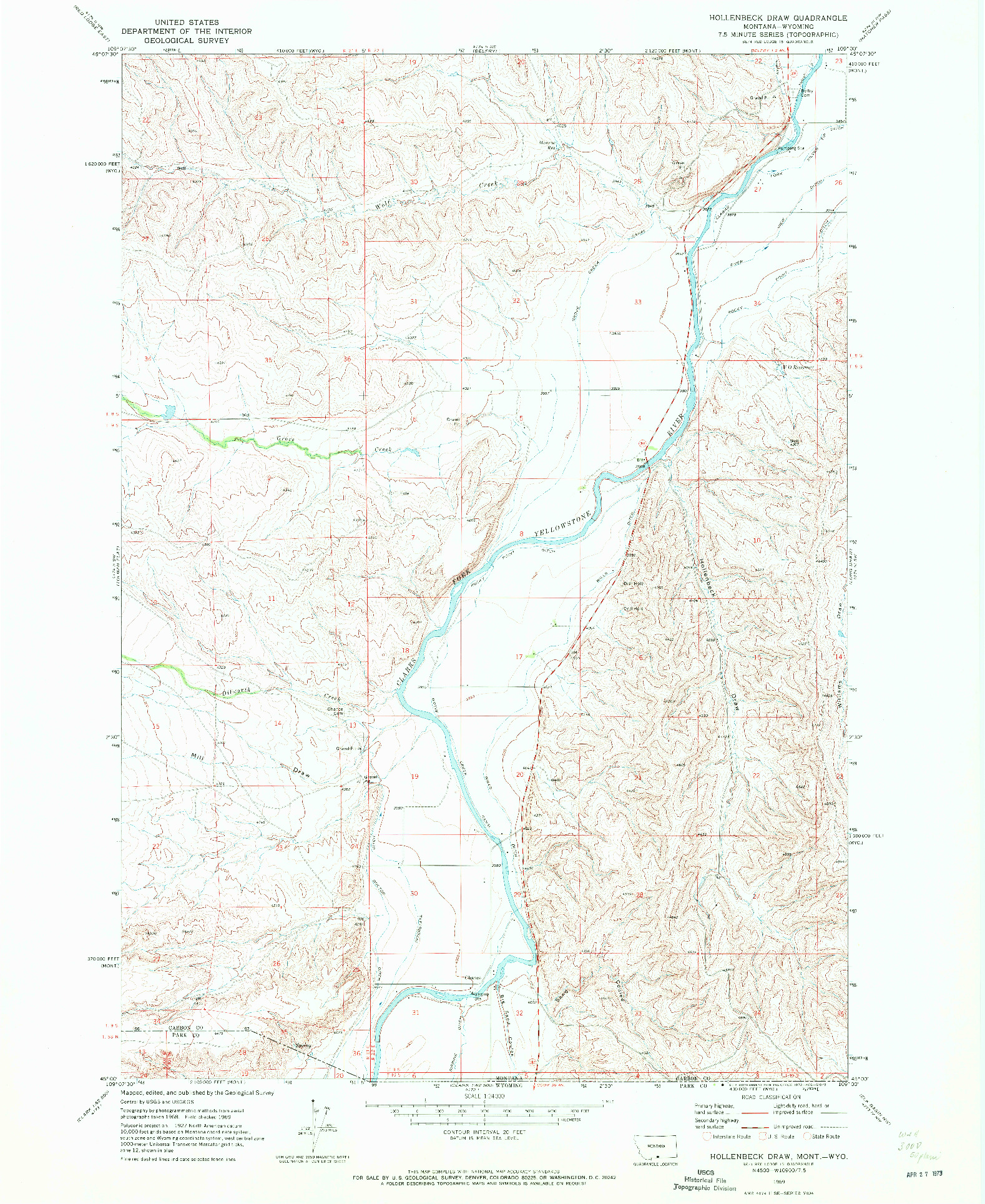 USGS 1:24000-SCALE QUADRANGLE FOR HOLLENBECK DRAW, MT 1969