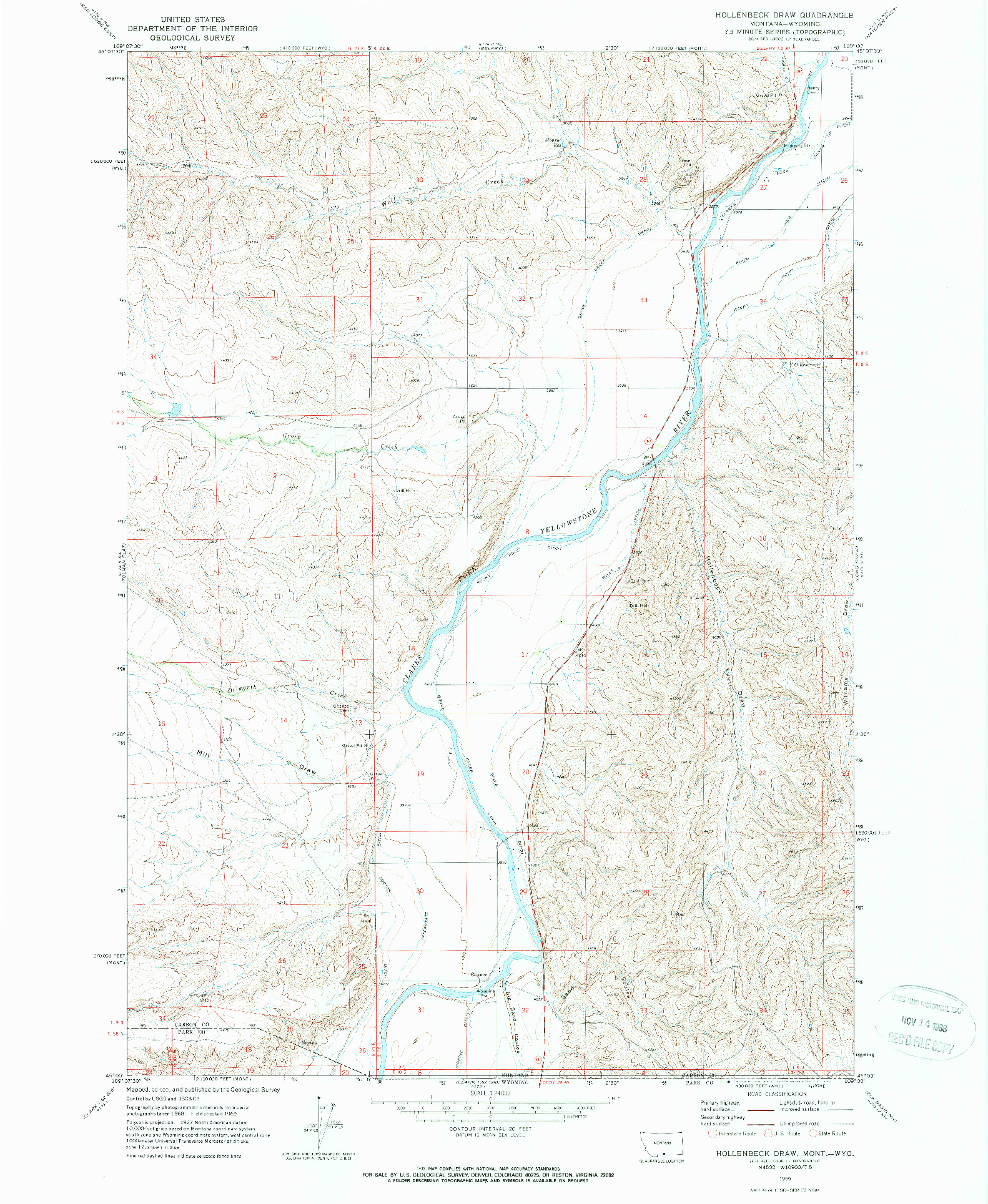 USGS 1:24000-SCALE QUADRANGLE FOR HOLLENBECK DRAW, MT 1969