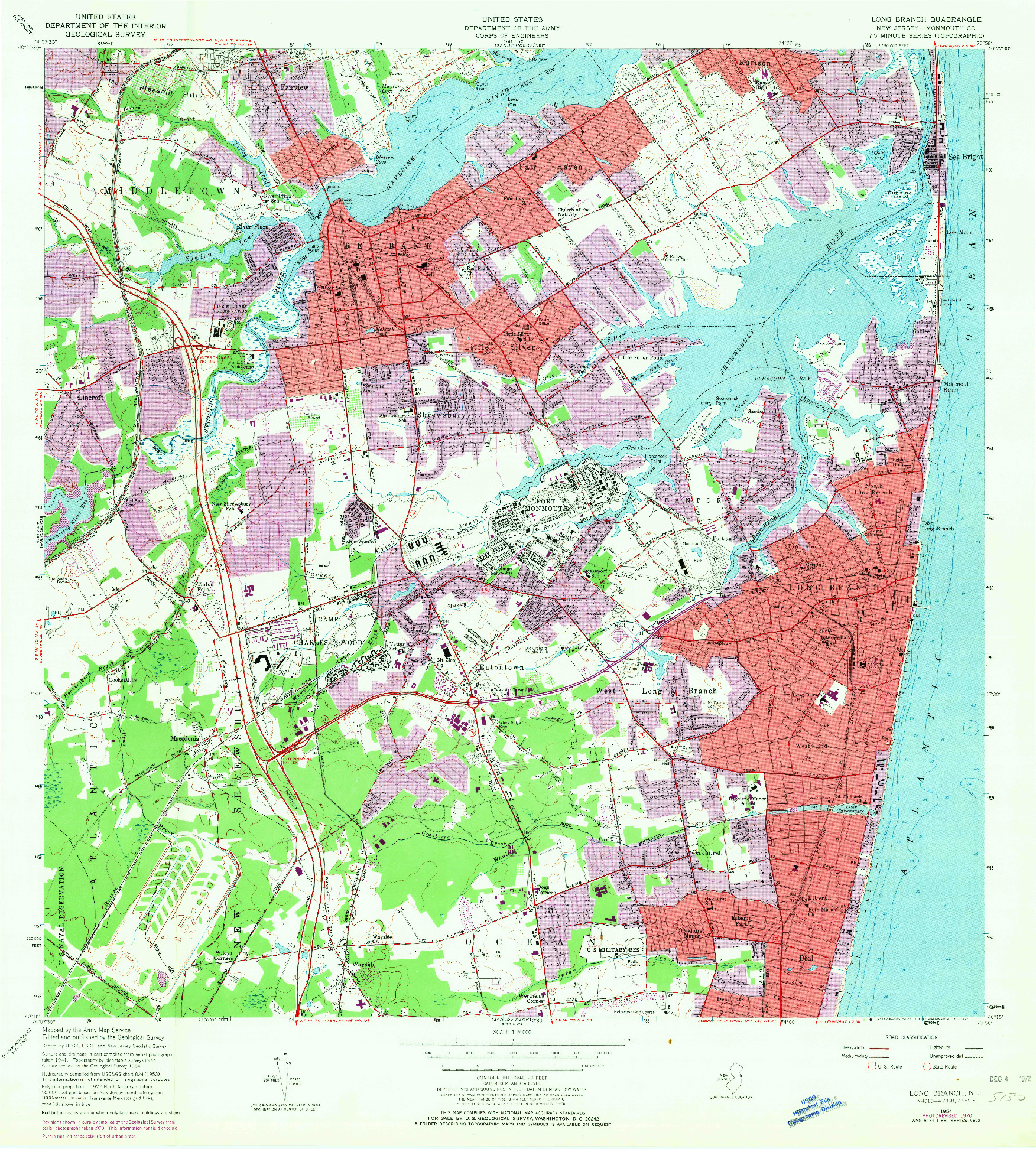 USGS 1:24000-SCALE QUADRANGLE FOR LONG BRANCH, NJ 1954