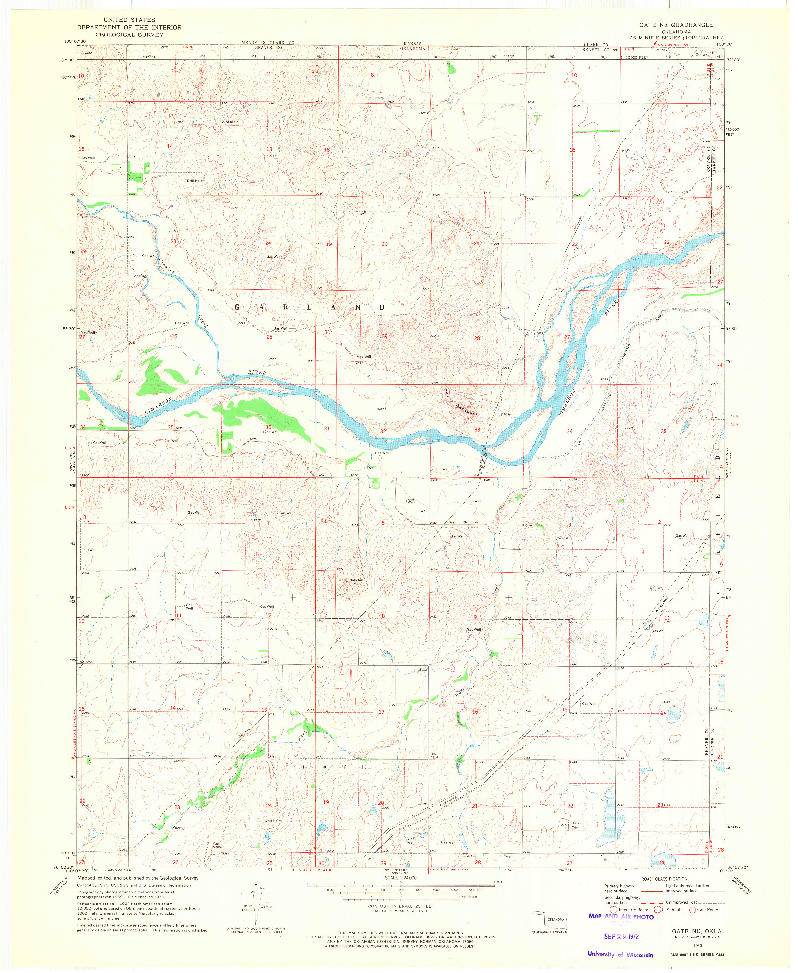 USGS 1:24000-SCALE QUADRANGLE FOR GATE NE, OK 1970