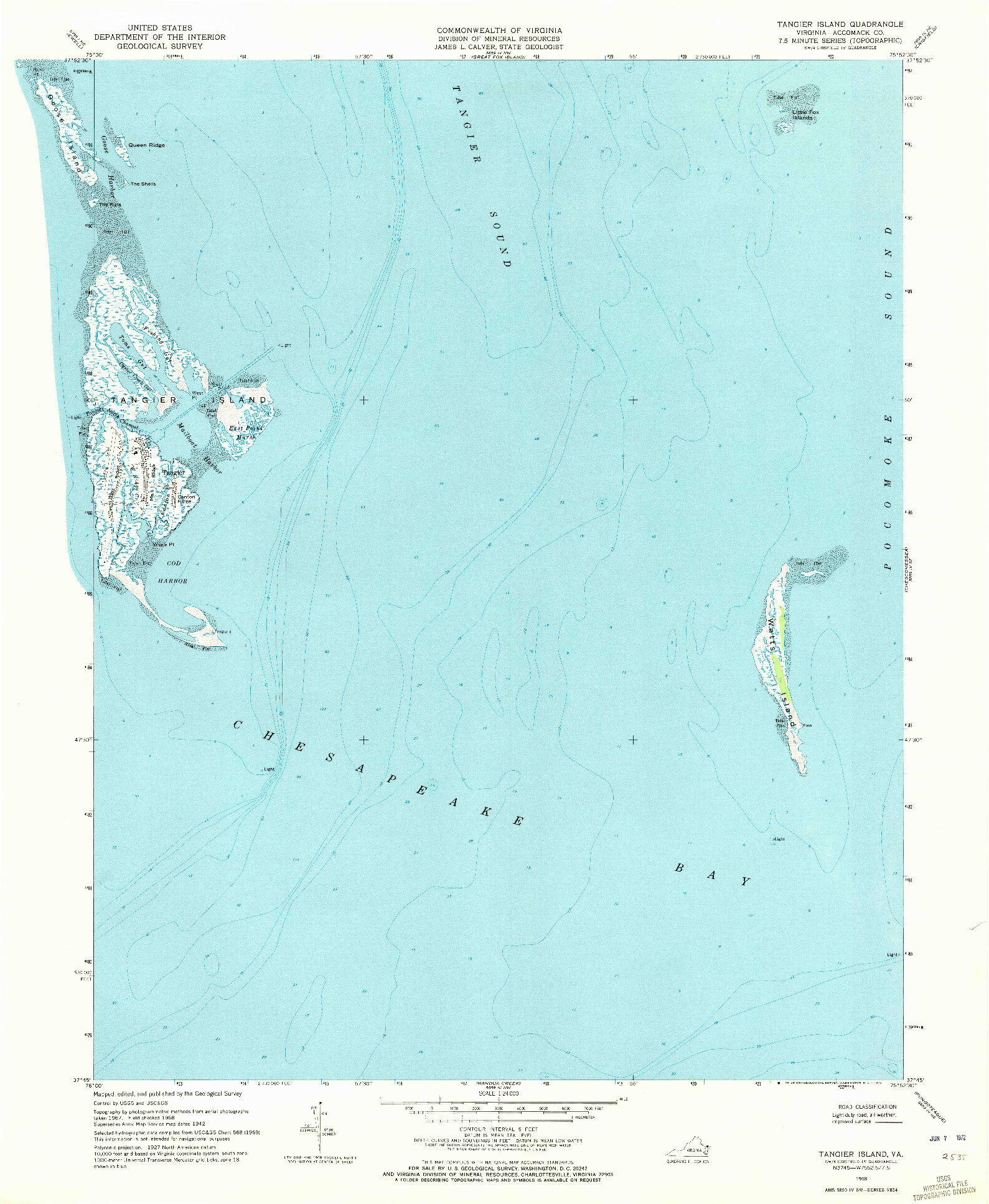 USGS 1:24000-SCALE QUADRANGLE FOR TANGIER ISLAND, VA 1968