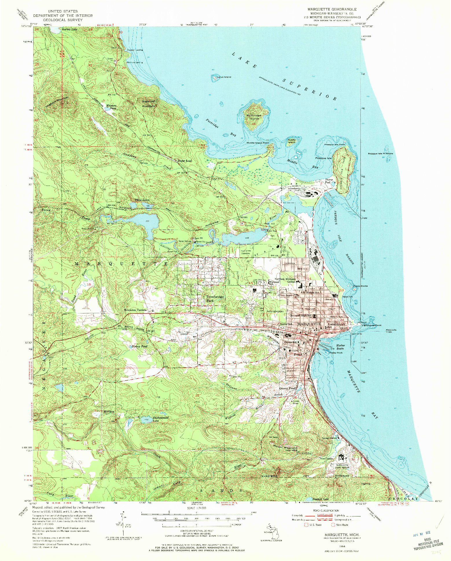 USGS 1:24000-SCALE QUADRANGLE FOR MARQUETTE, MI 1954