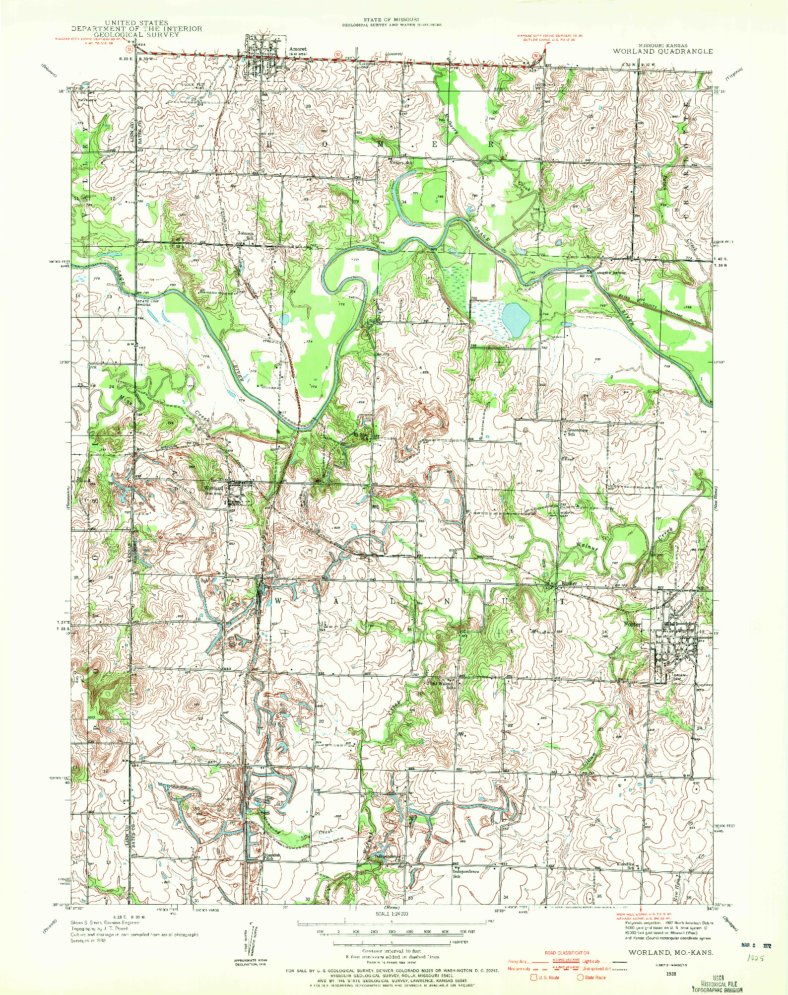 USGS 1:24000-SCALE QUADRANGLE FOR WORLAND, MO 1938