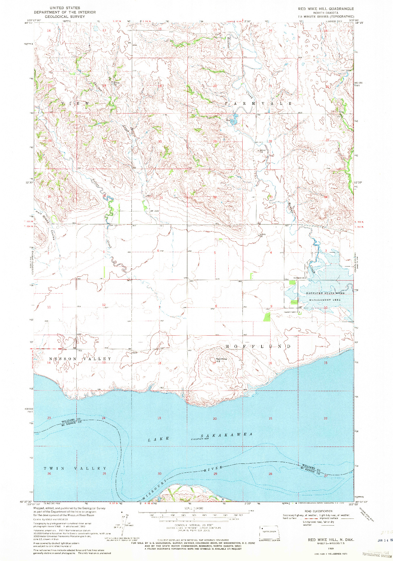 USGS 1:24000-SCALE QUADRANGLE FOR RED MIKE HILL, ND 1969