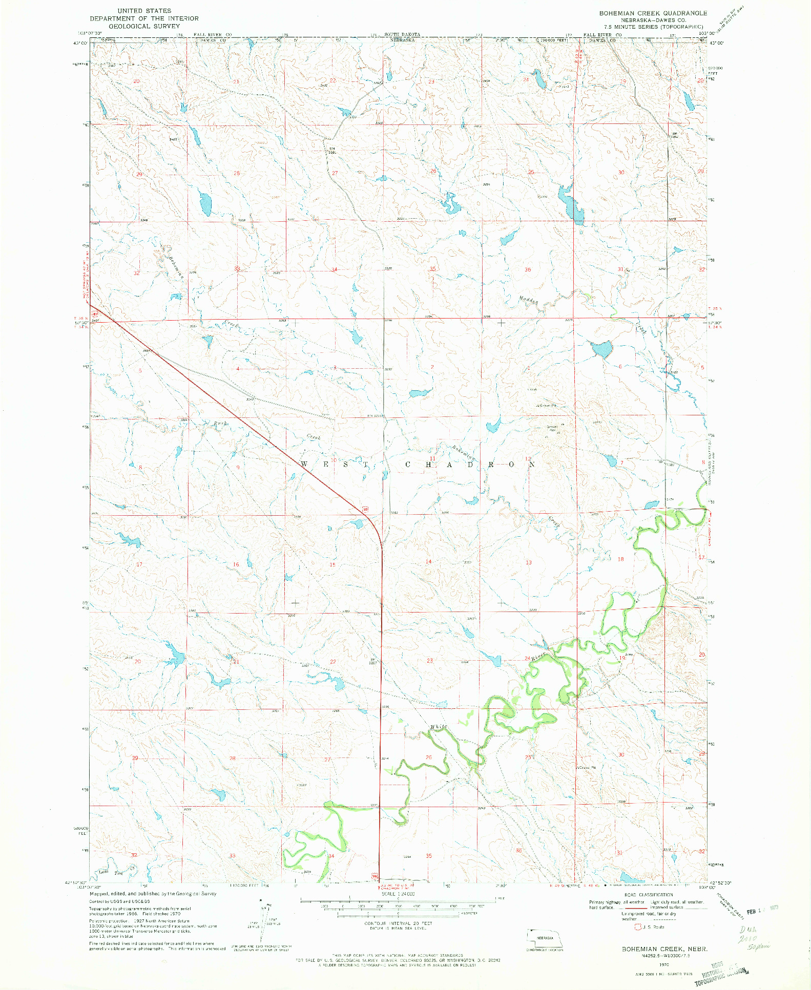 USGS 1:24000-SCALE QUADRANGLE FOR BOHEMIAN CREEK, NE 1970