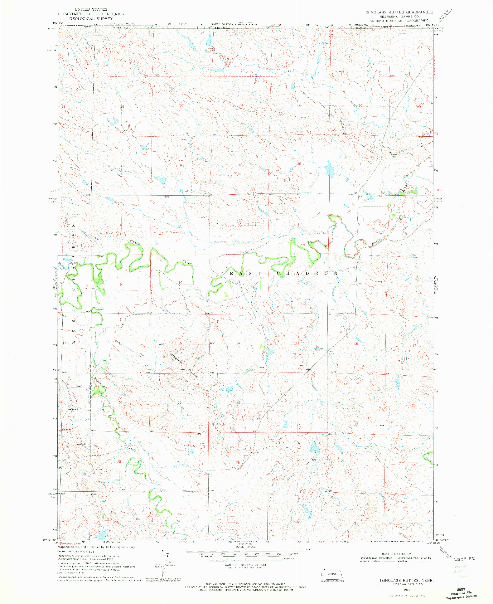 USGS 1:24000-SCALE QUADRANGLE FOR ISINGLASS BUTTES, NE 1970