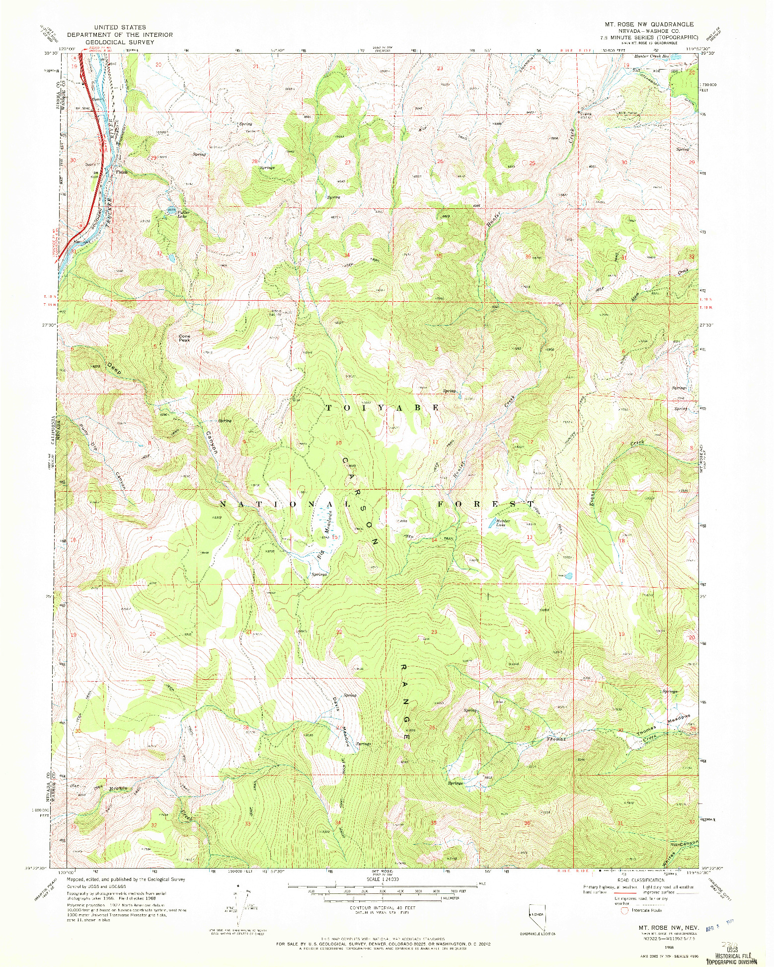 USGS 1:24000-SCALE QUADRANGLE FOR MT. ROSE NW, NV 1968