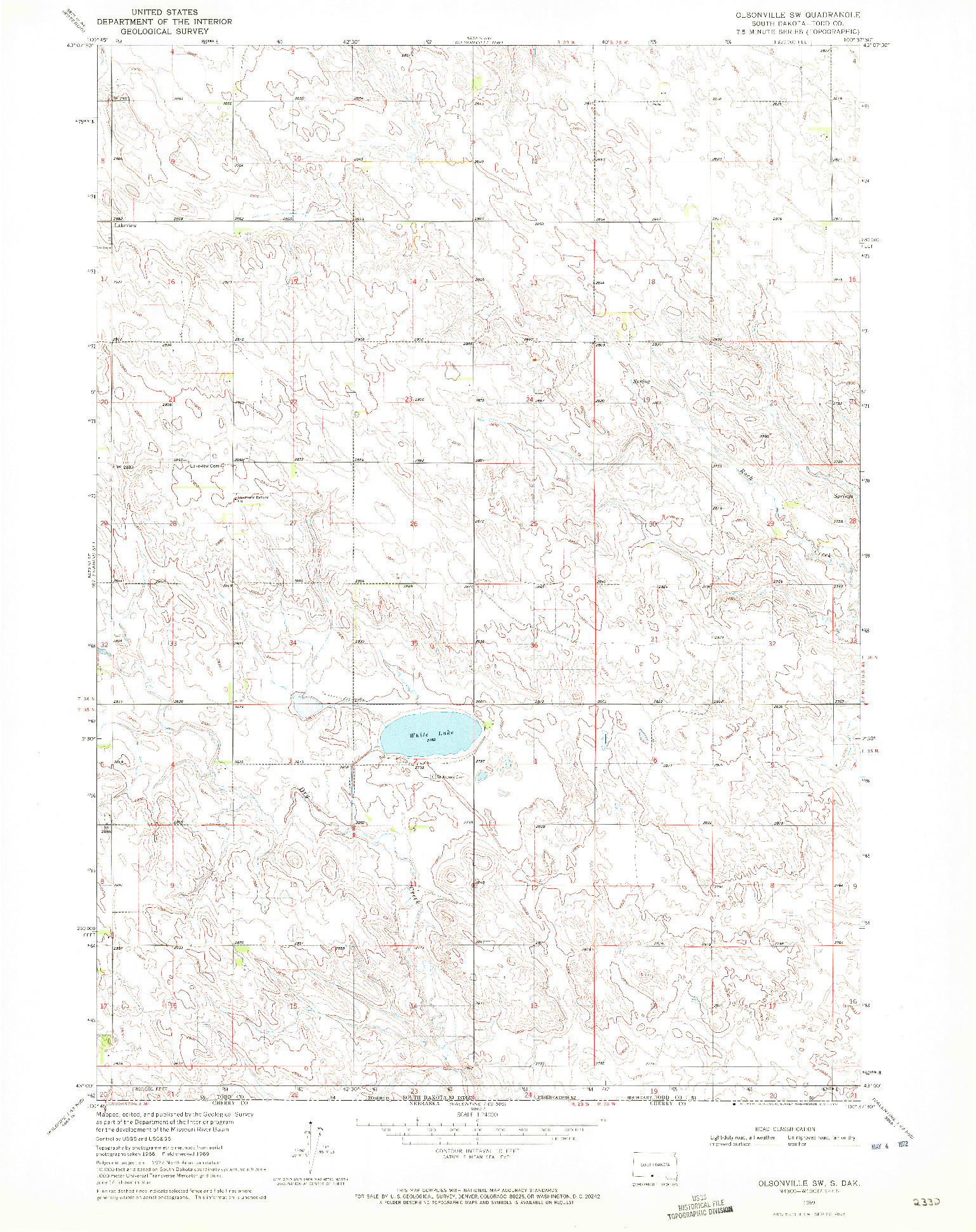 USGS 1:24000-SCALE QUADRANGLE FOR OLSONVILLE SW, SD 1969