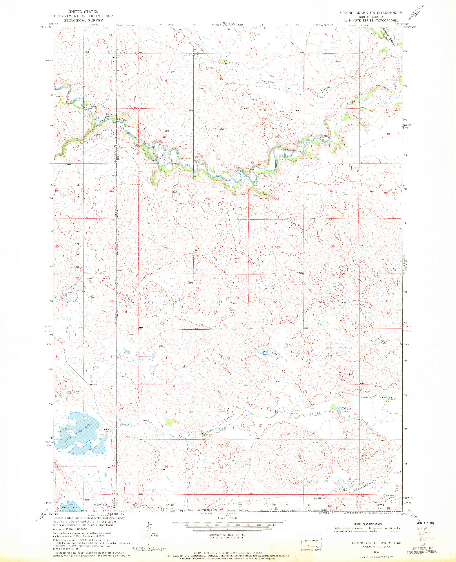 USGS 1:24000-SCALE QUADRANGLE FOR SPRING CREEK SW, SD 1969