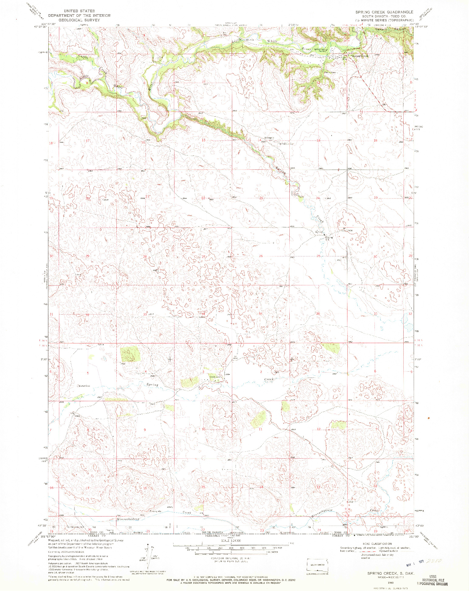 USGS 1:24000-SCALE QUADRANGLE FOR SPRING CREEK, SD 1969