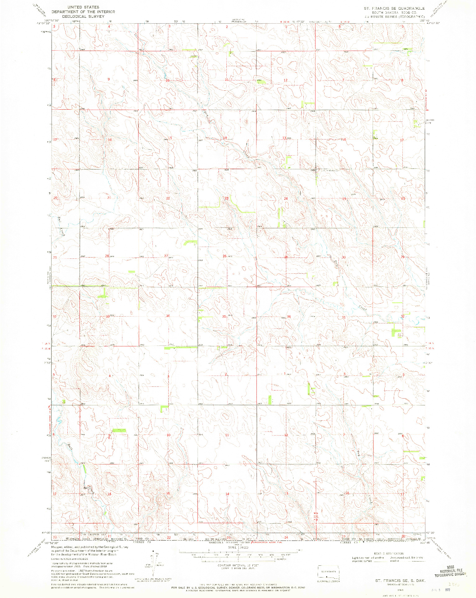 USGS 1:24000-SCALE QUADRANGLE FOR ST. FRANCIS SE, SD 1969