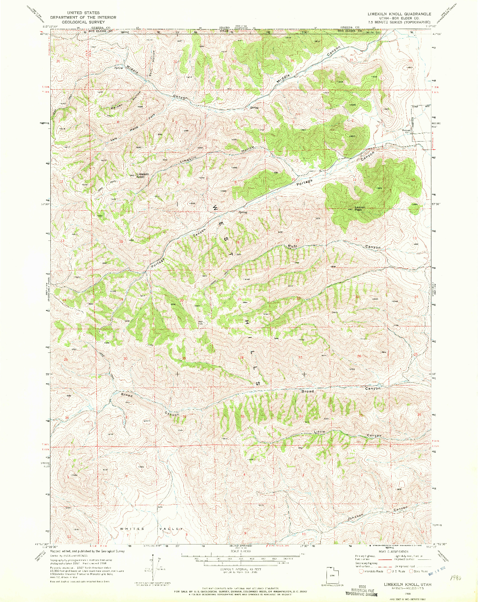 USGS 1:24000-SCALE QUADRANGLE FOR LIMEKILN KNOLL, UT 1968