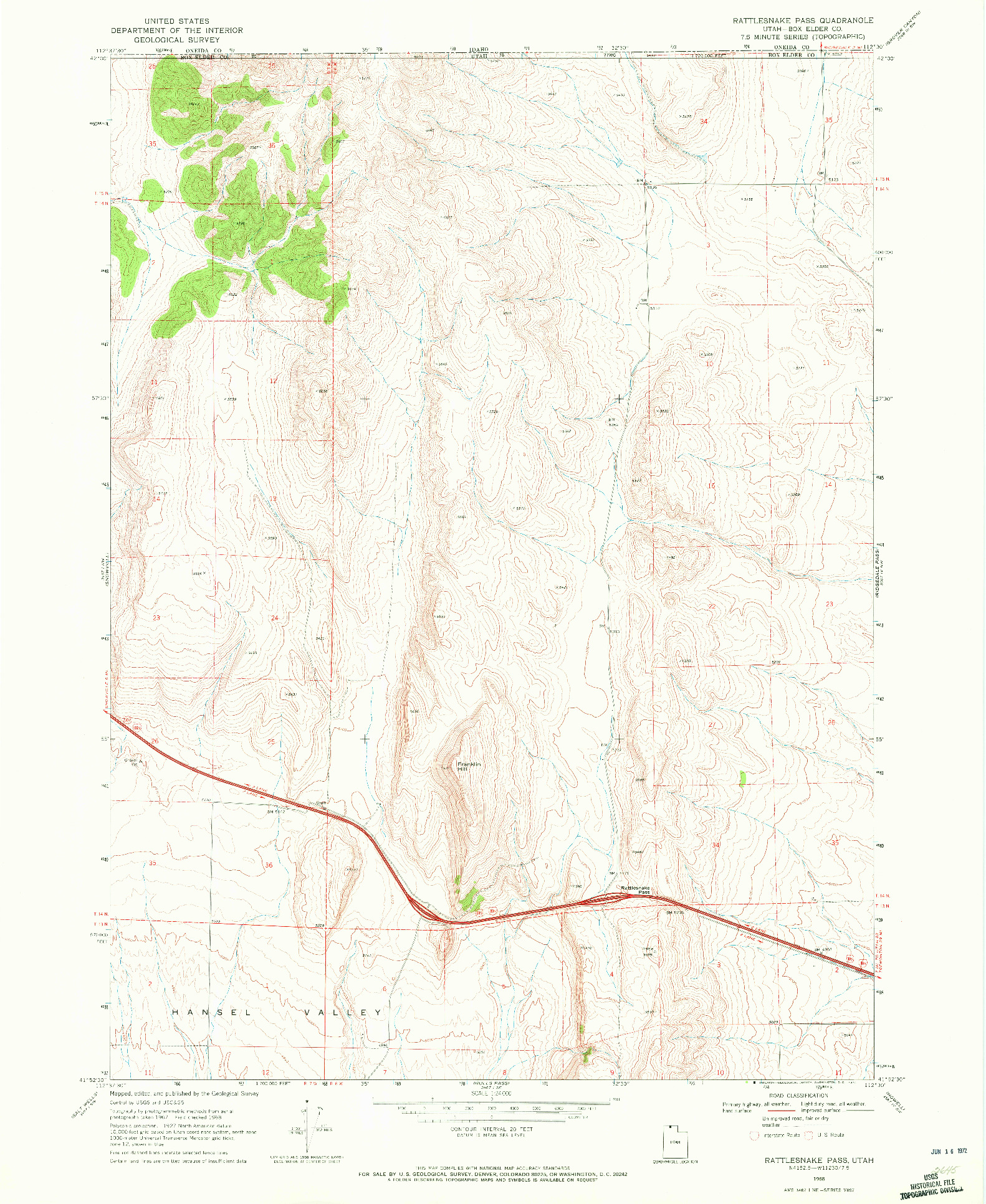USGS 1:24000-SCALE QUADRANGLE FOR RATTLESNAKE PASS, UT 1968