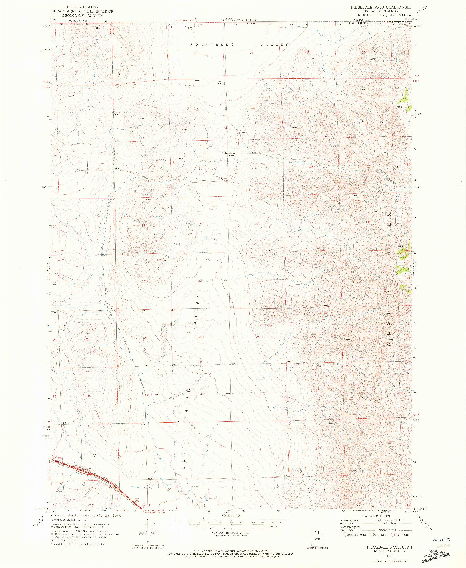 USGS 1:24000-SCALE QUADRANGLE FOR RIDGEDALE PASS, UT 1968