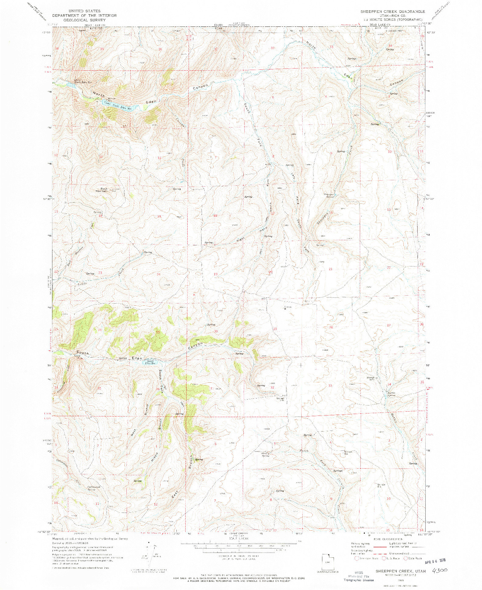 USGS 1:24000-SCALE QUADRANGLE FOR SHEEPPEN CREEK, UT 1969