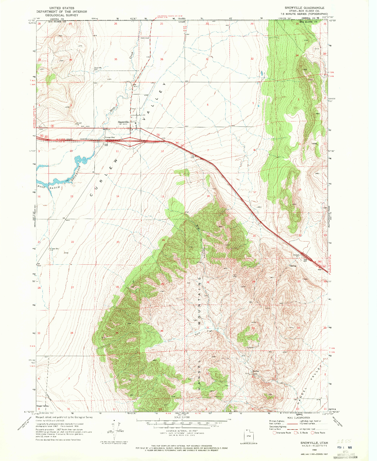 USGS 1:24000-SCALE QUADRANGLE FOR SNOWVILLE, UT 1968