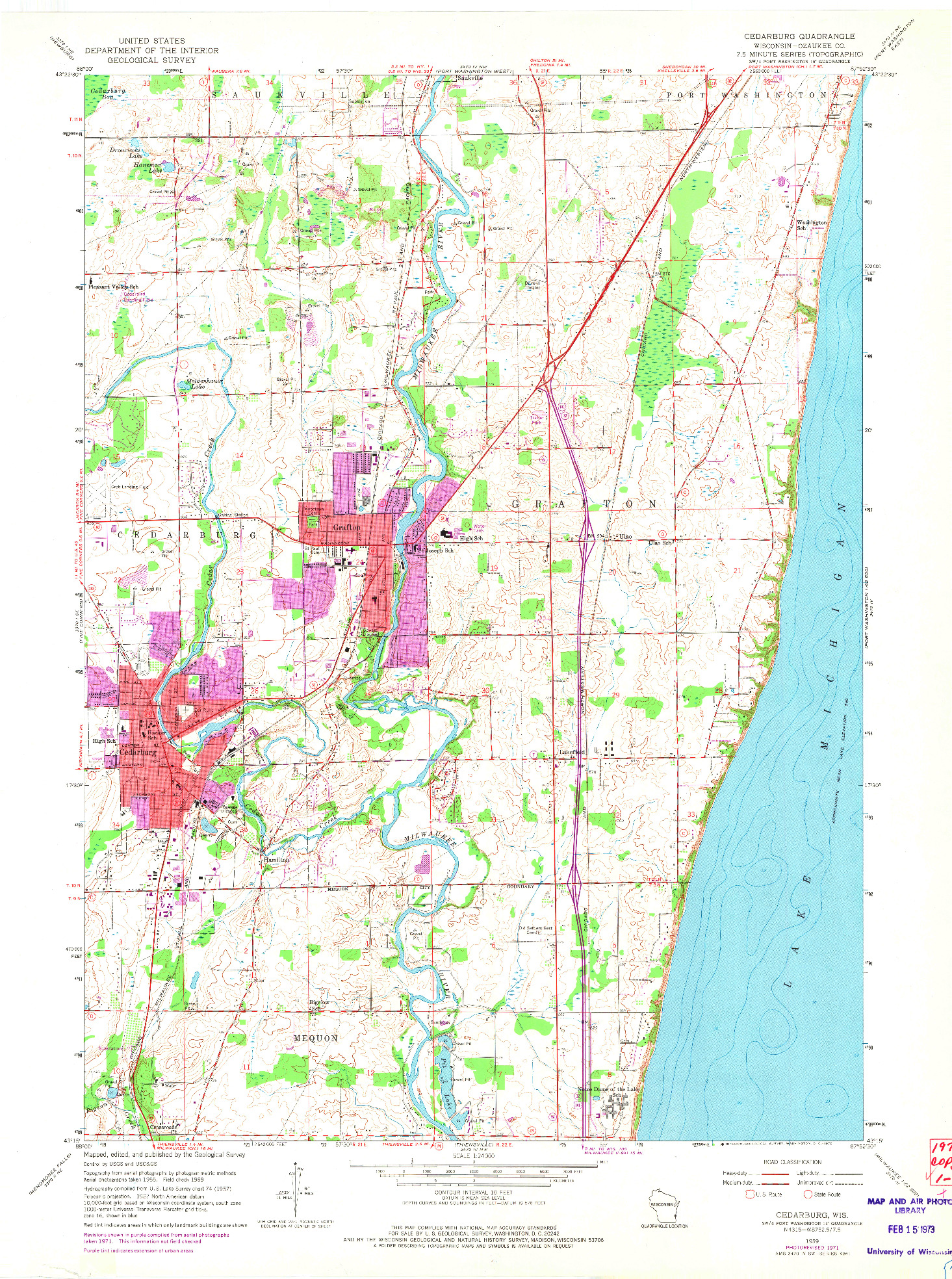 USGS 1:24000-SCALE QUADRANGLE FOR CEDARBURG, WI 1959