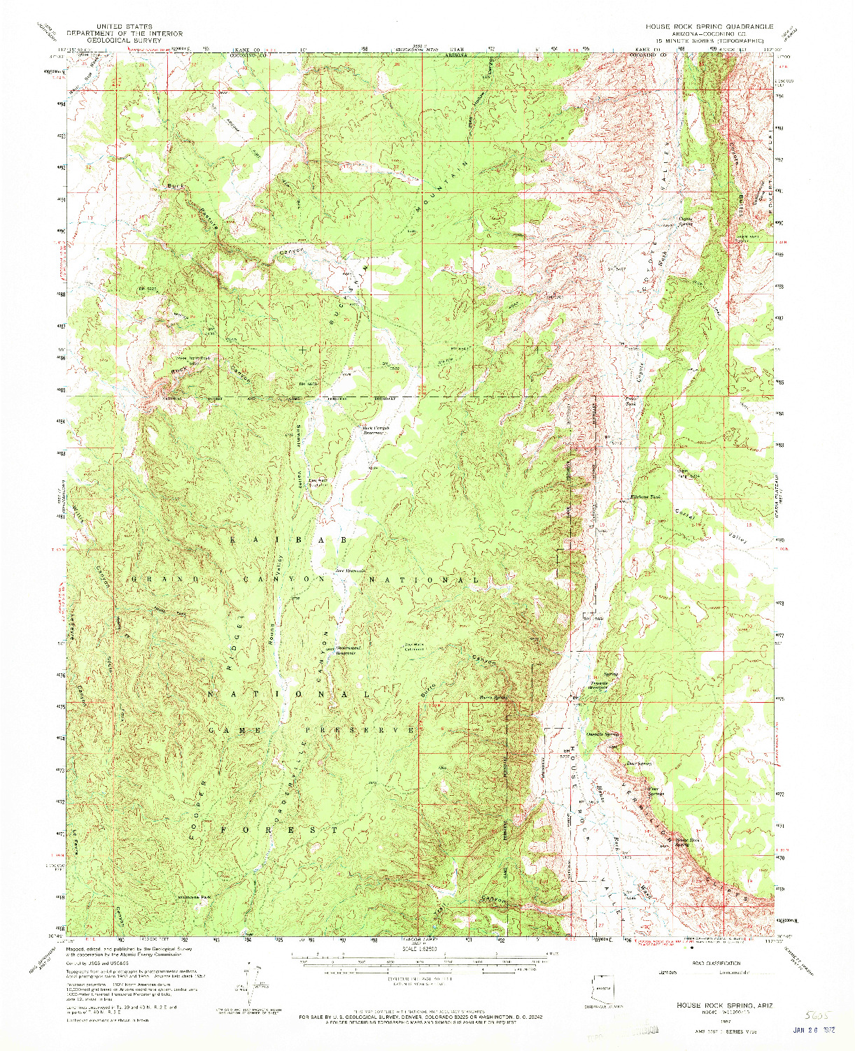 USGS 1:62500-SCALE QUADRANGLE FOR HOUSE ROCK SPRING, AZ 1957