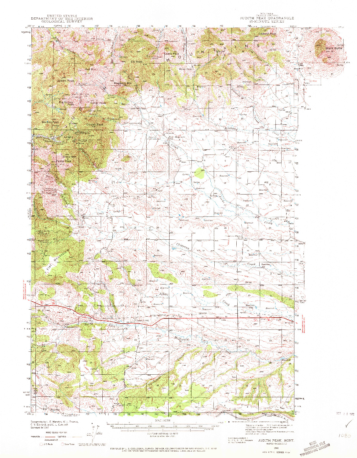 USGS 1:62500-SCALE QUADRANGLE FOR JUDITH PEAK, MT 1941