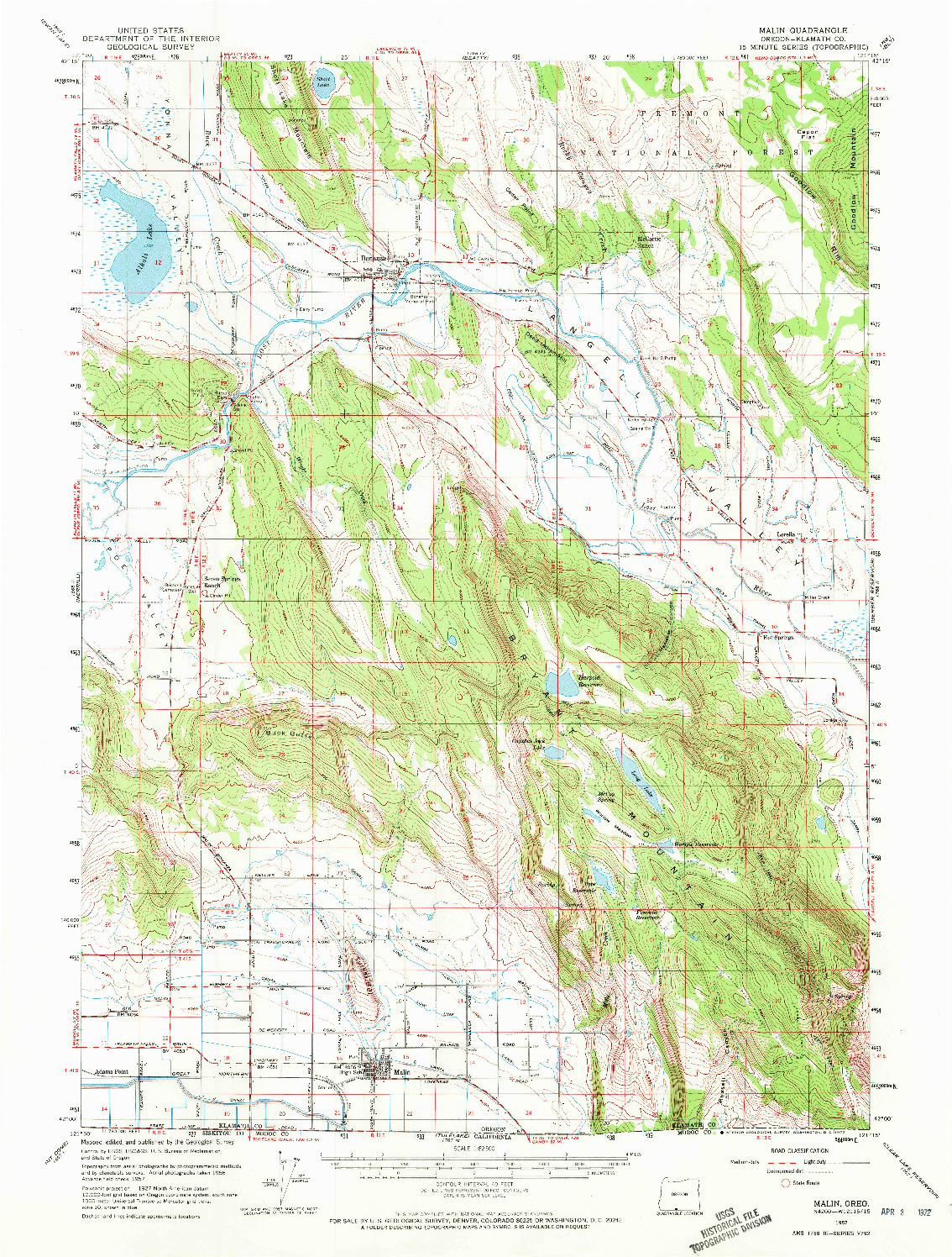 USGS 1:62500-SCALE QUADRANGLE FOR MALIN, OR 1957