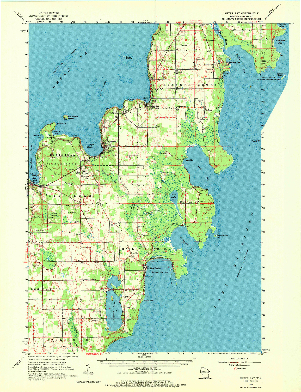 USGS 1:62500-SCALE QUADRANGLE FOR SISTER BAY, WI 1960