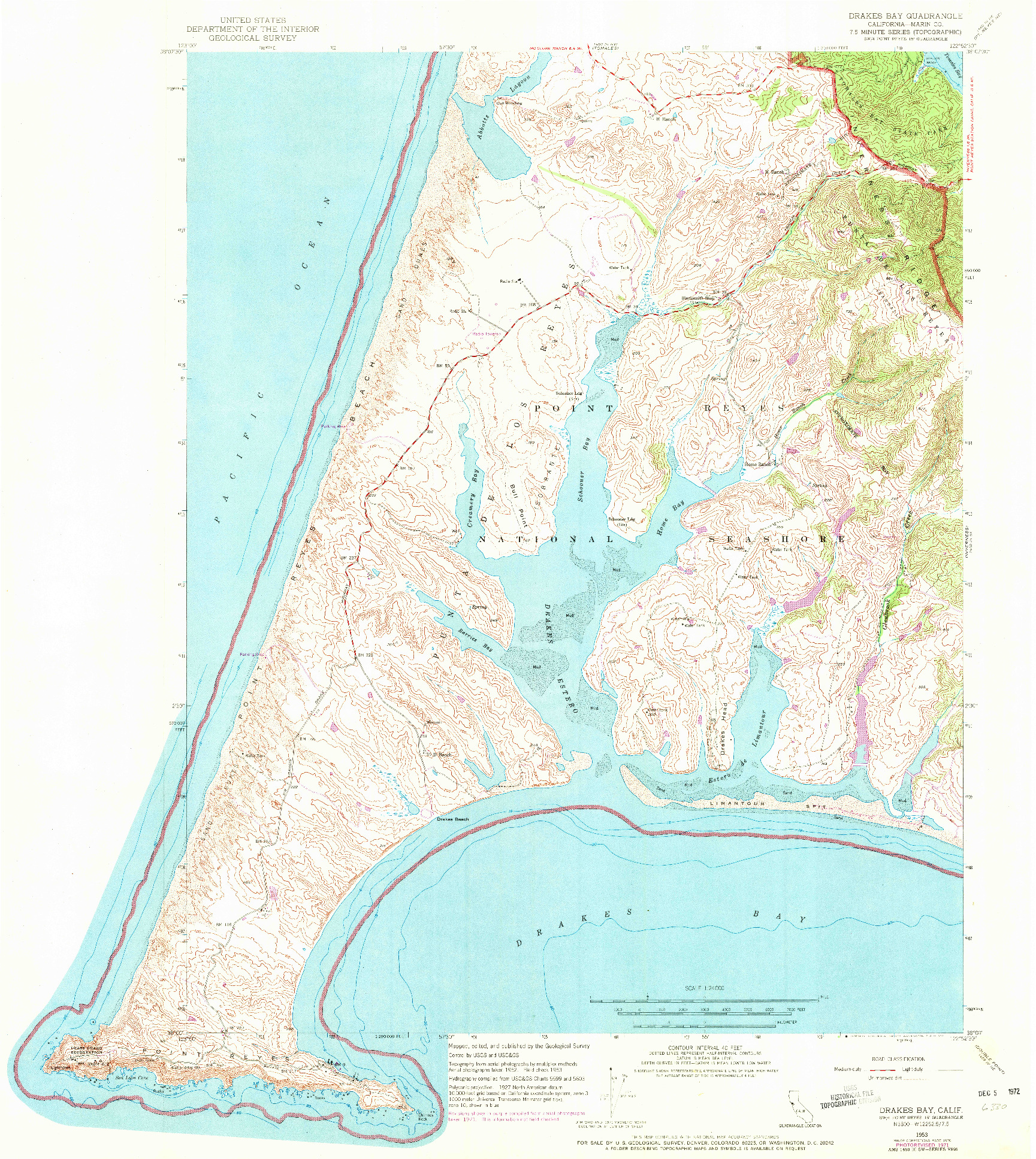 USGS 1:24000-SCALE QUADRANGLE FOR DRAKES BAY, CA 1953