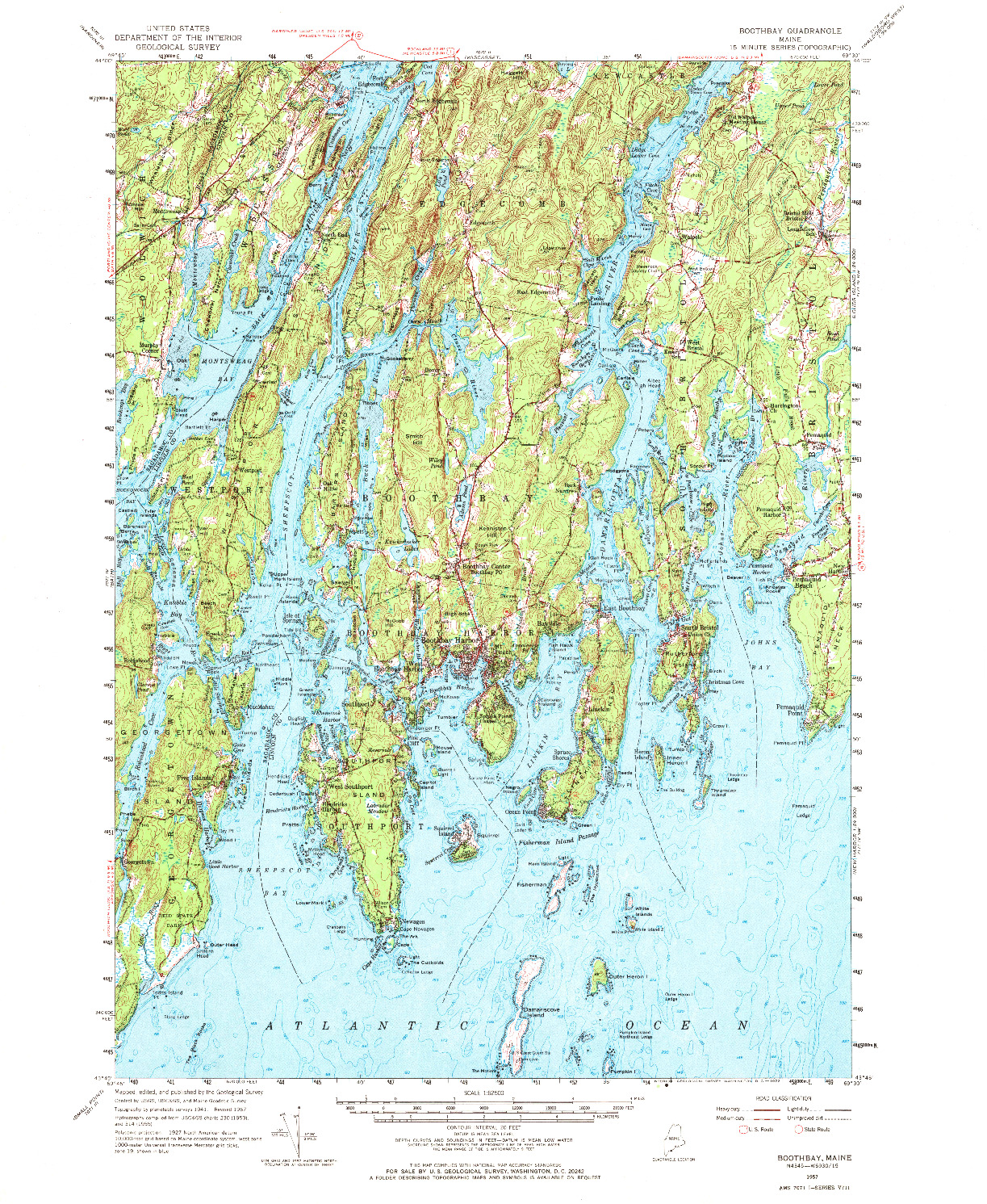 USGS 1:62500-SCALE QUADRANGLE FOR BOOTHBAY, ME 1957