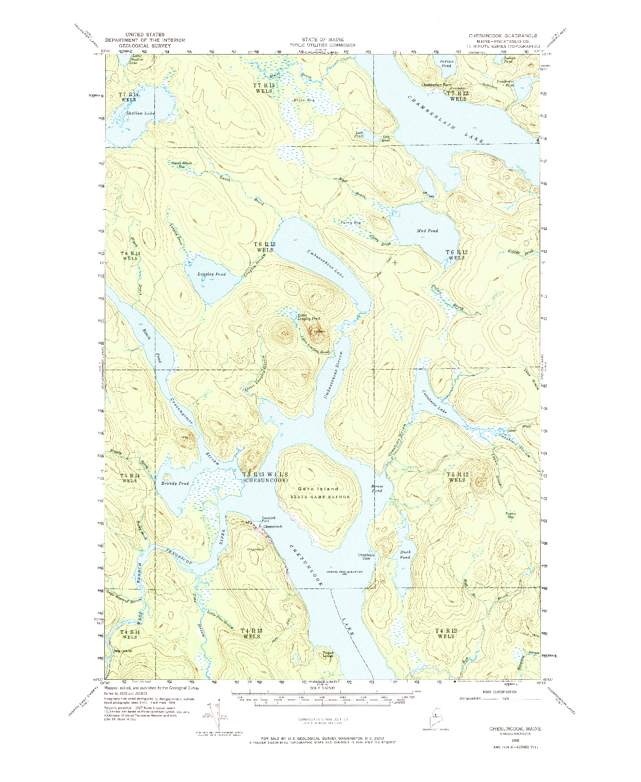 USGS 1:62500-SCALE QUADRANGLE FOR CHESUNCOOK, ME 1958