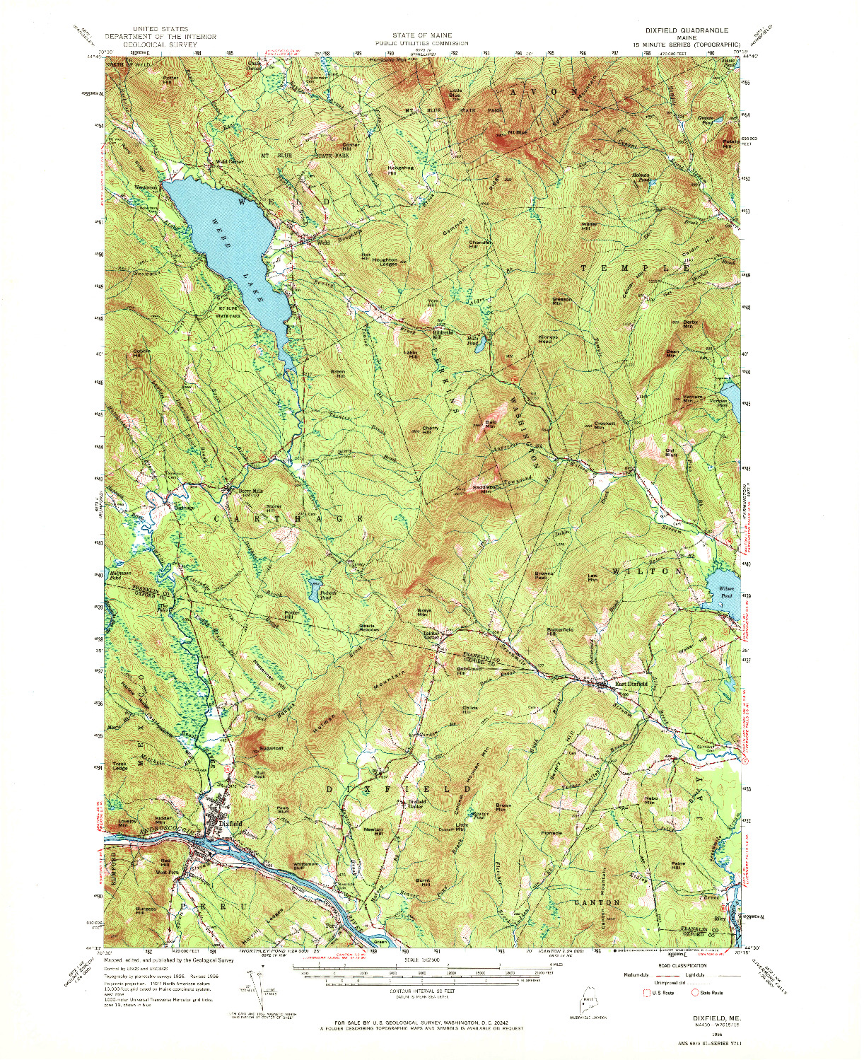 USGS 1:62500-SCALE QUADRANGLE FOR DIXFIELD, ME 1956