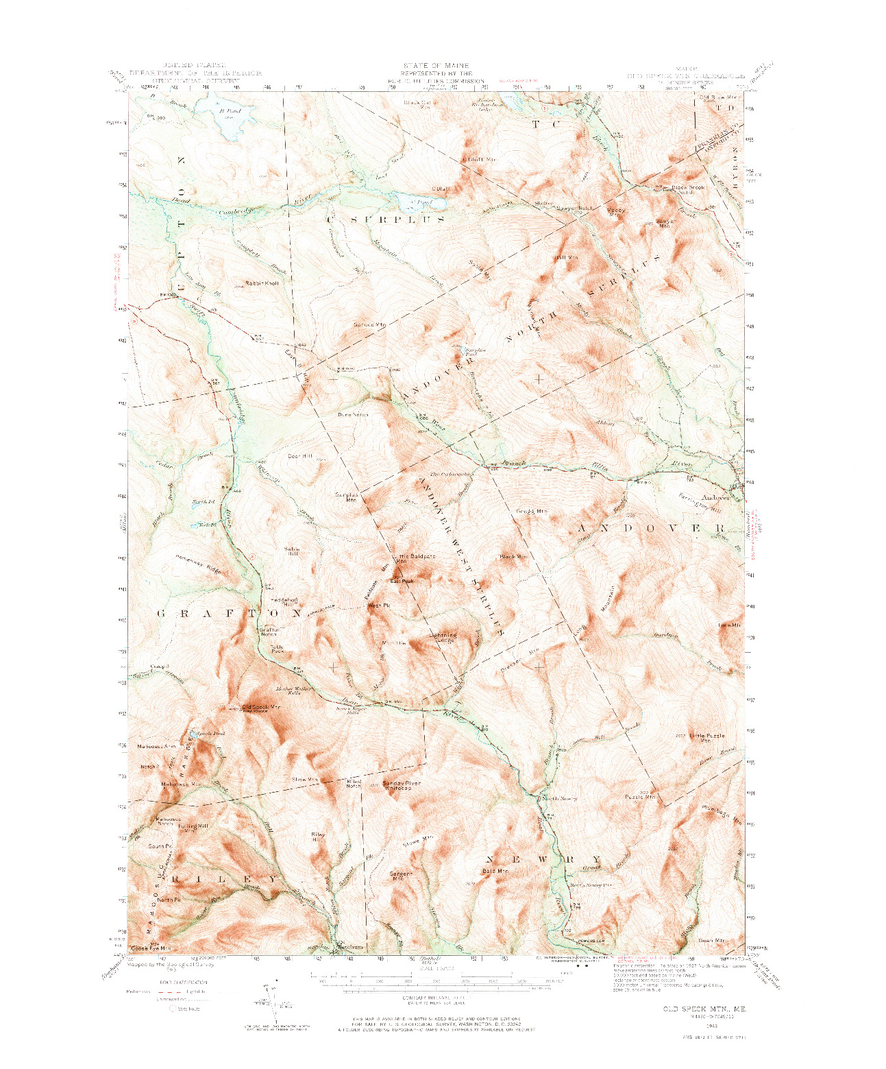 USGS 1:62500-SCALE QUADRANGLE FOR OLD SPECK MTN, ME 1943